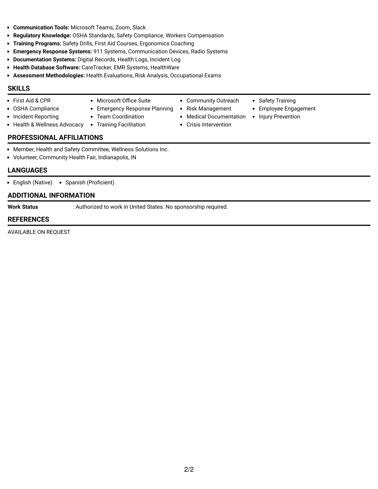 Resume Example Page 2