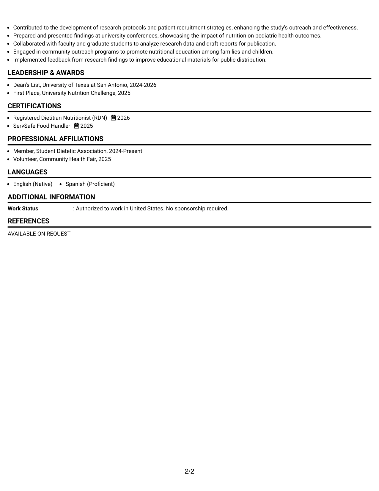 Resume Example Page 2