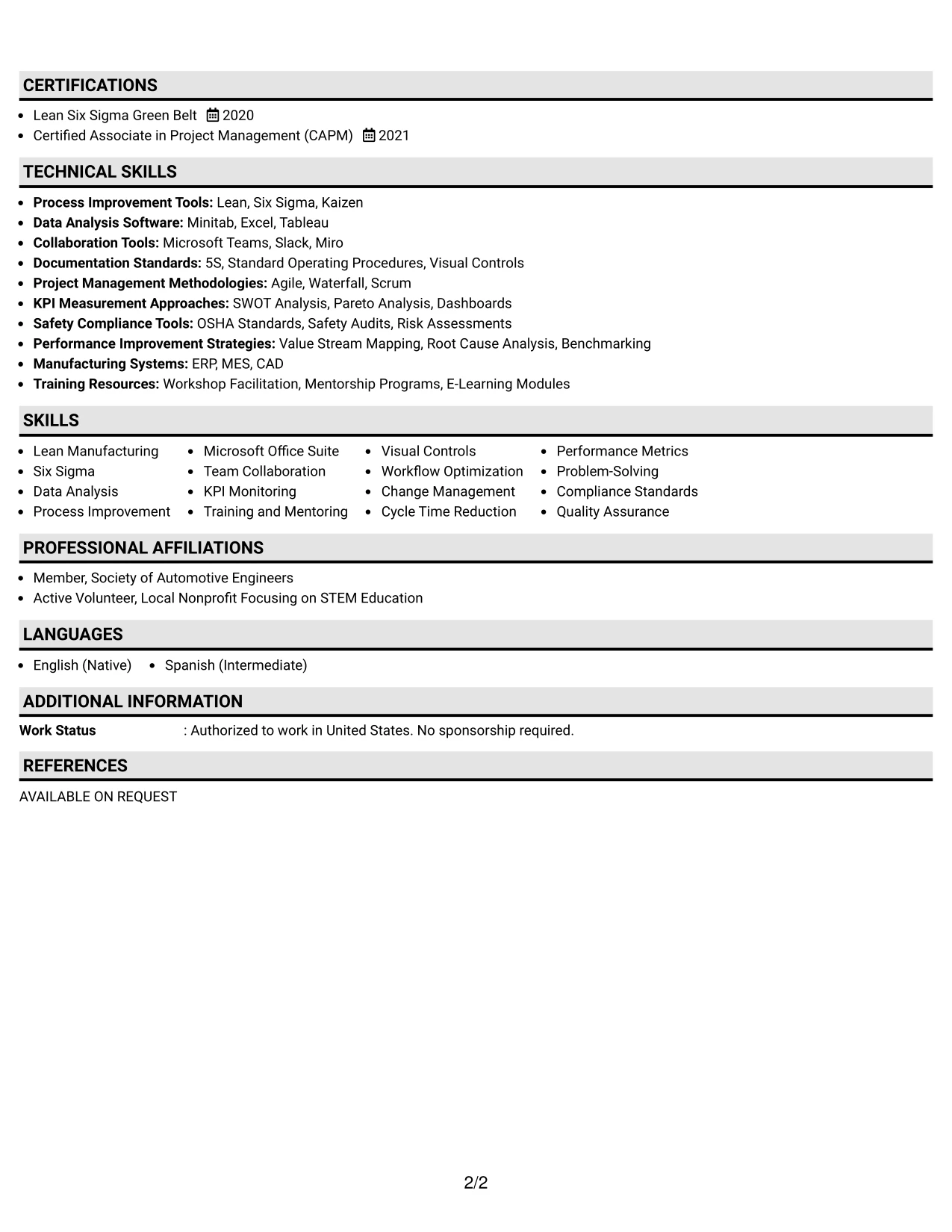 Resume Example Page 2