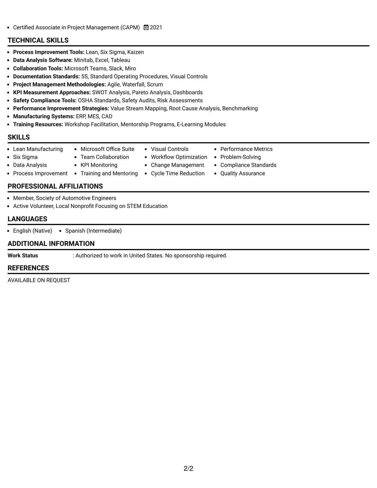 Resume Example Page 2