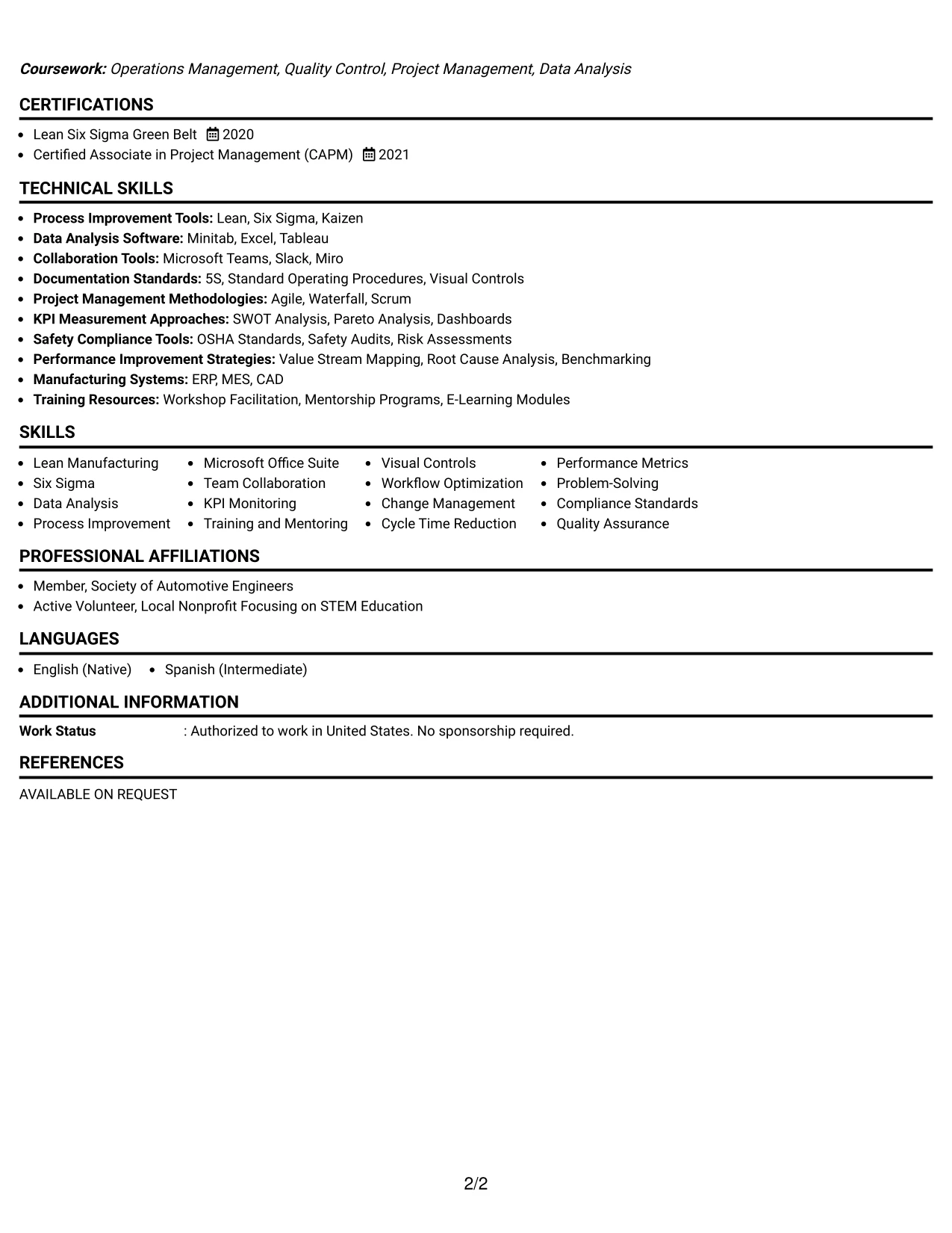 Resume Example Page 2