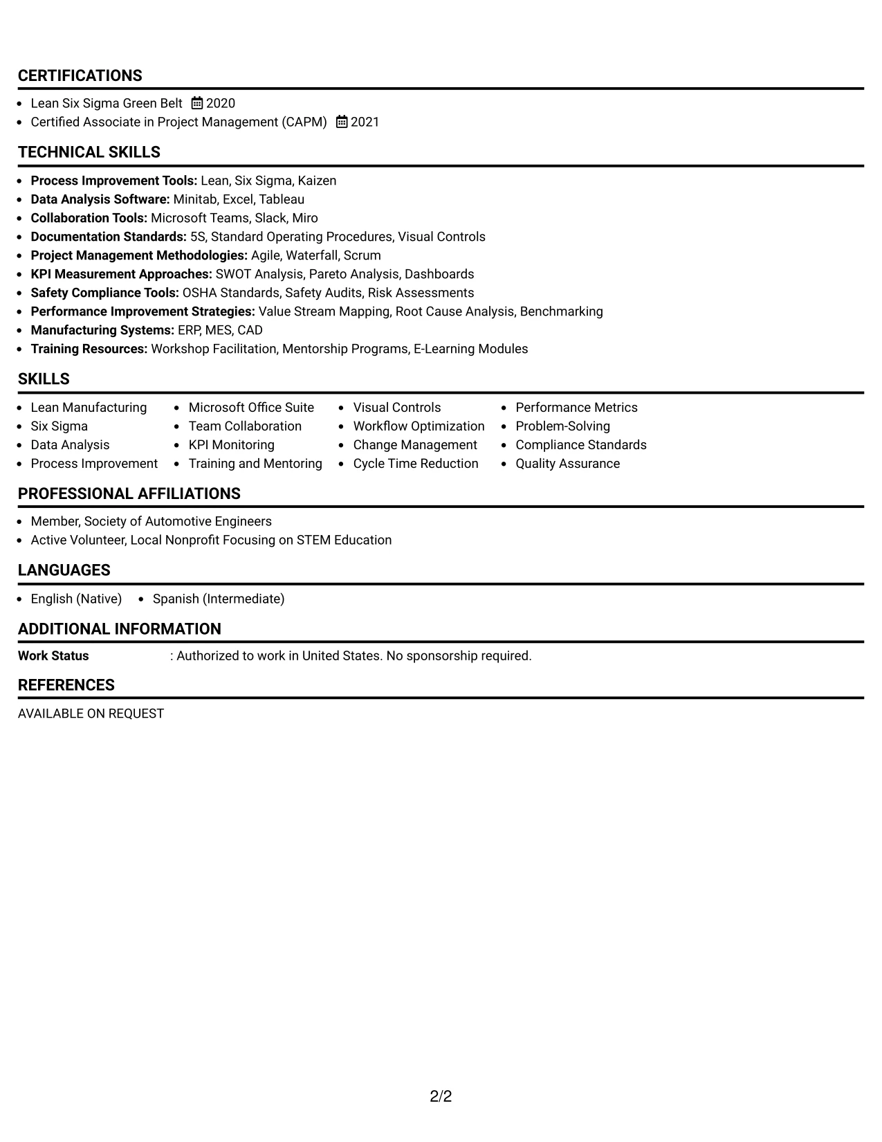 Resume Example Page 2