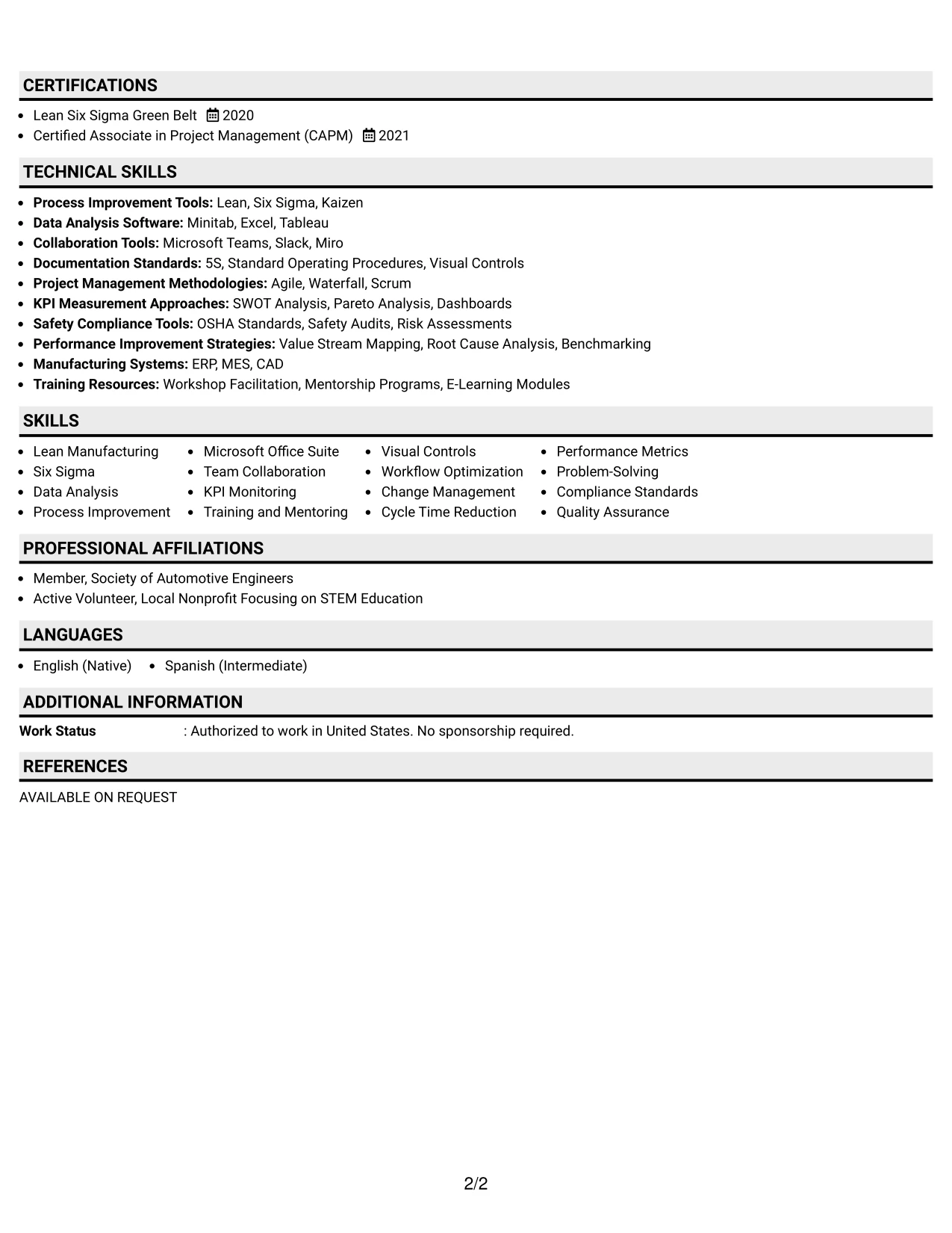 Resume Example Page 2