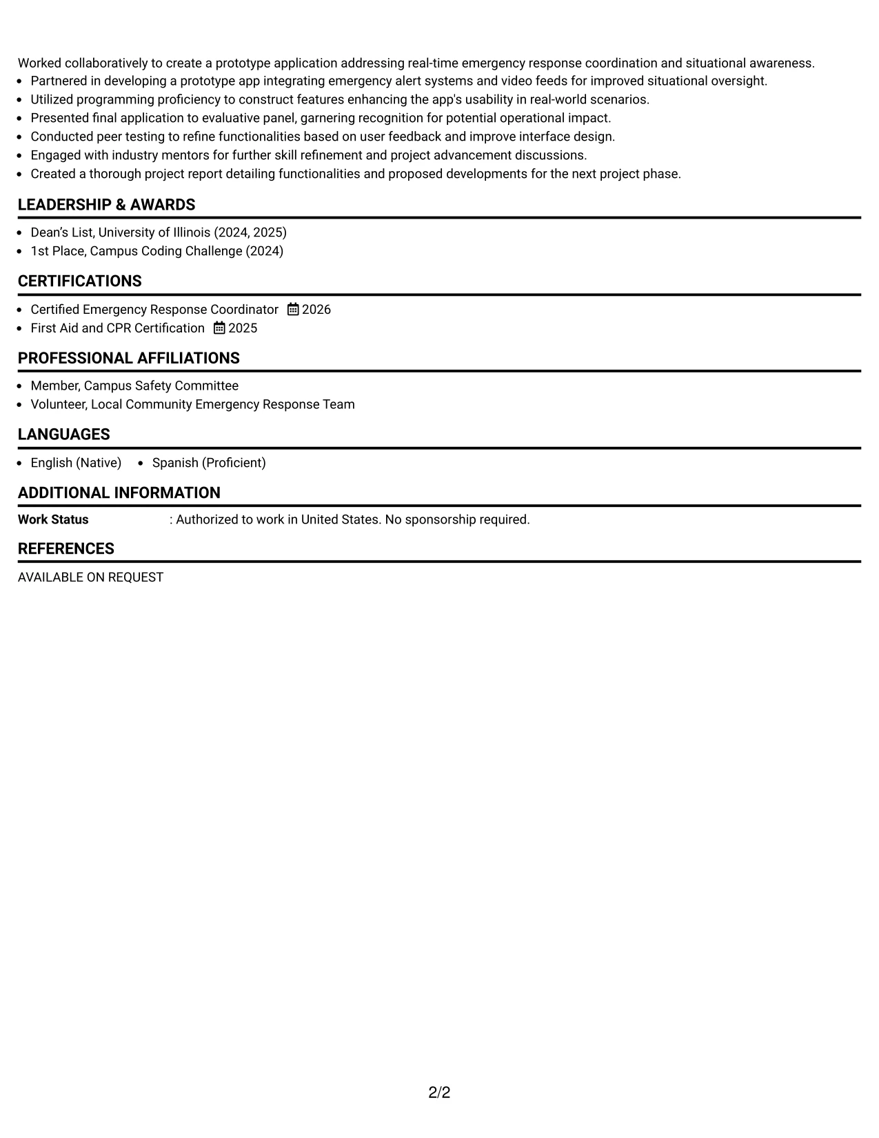 Resume Example Page 2