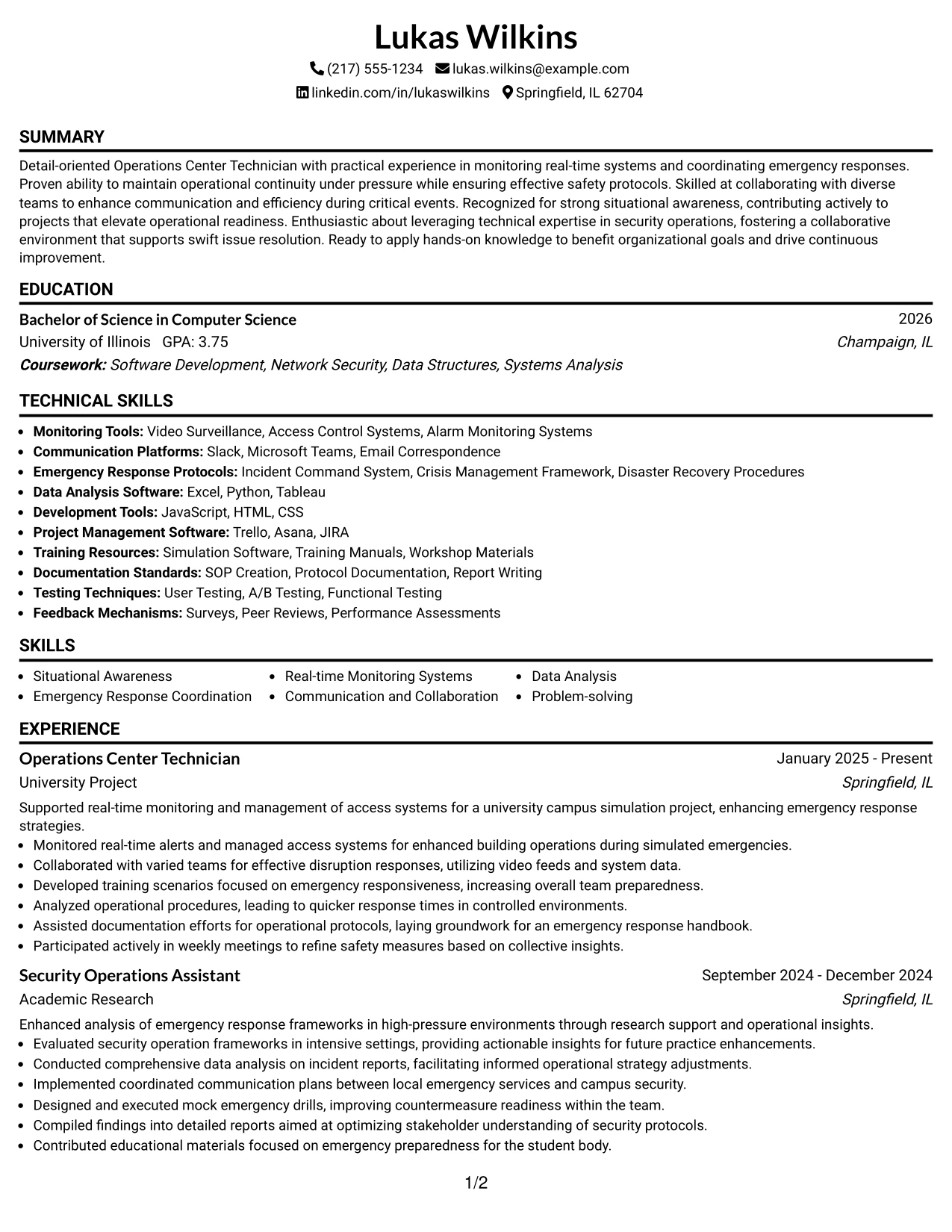 Resume Example Page 1