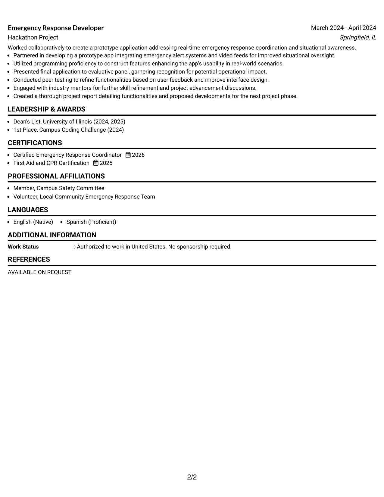 Resume Example Page 2