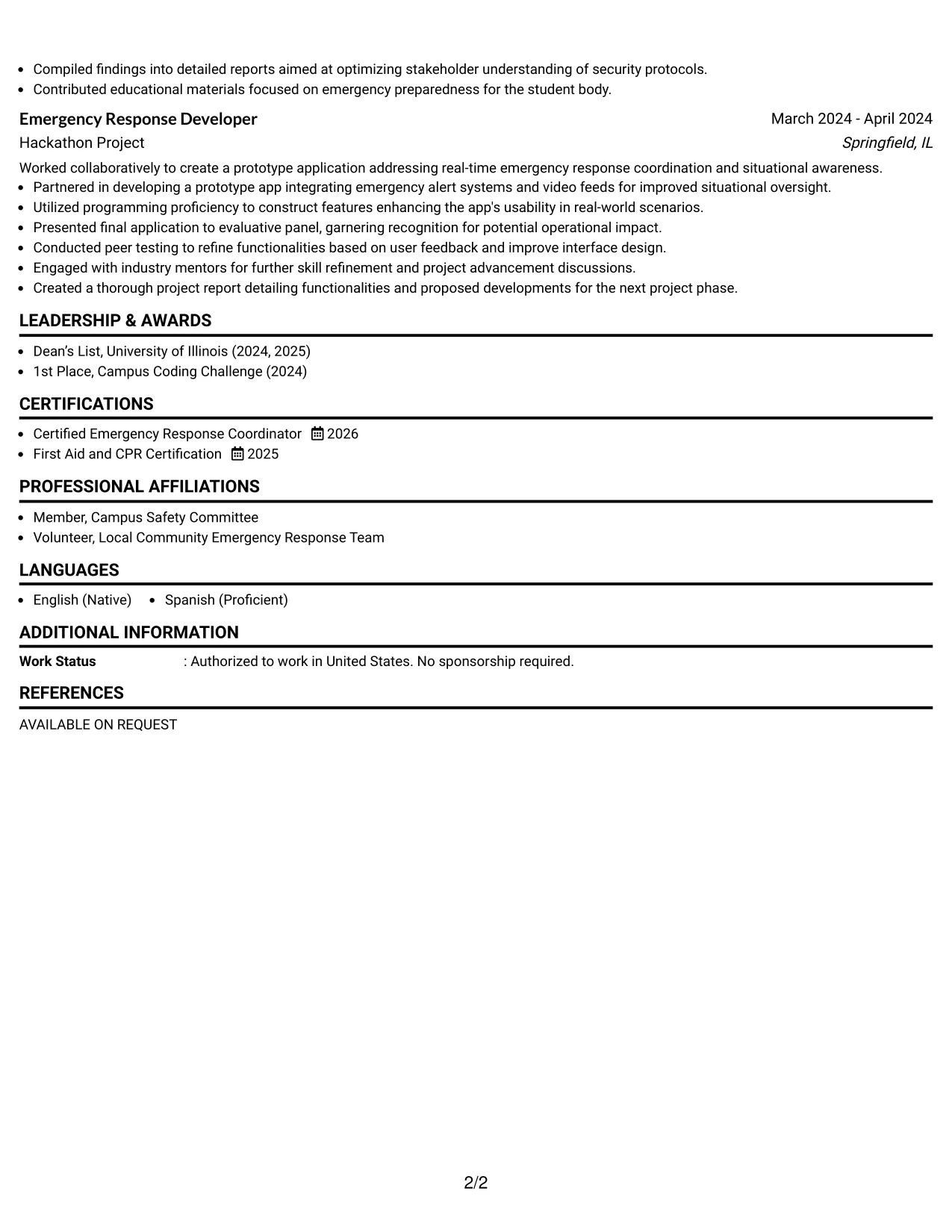 Resume Example Page 2