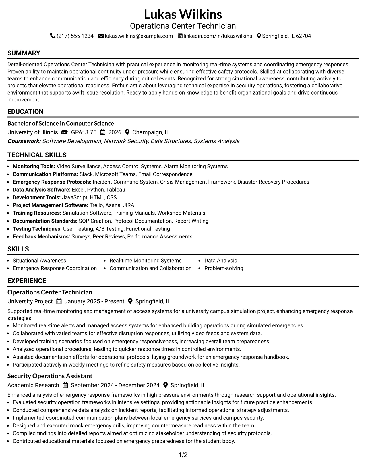 Resume Example Page 1