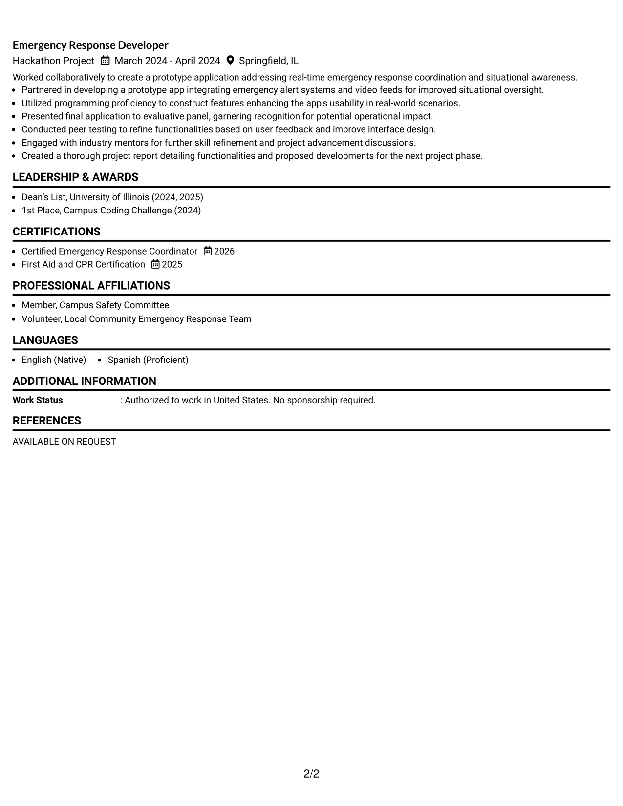 Resume Example Page 2