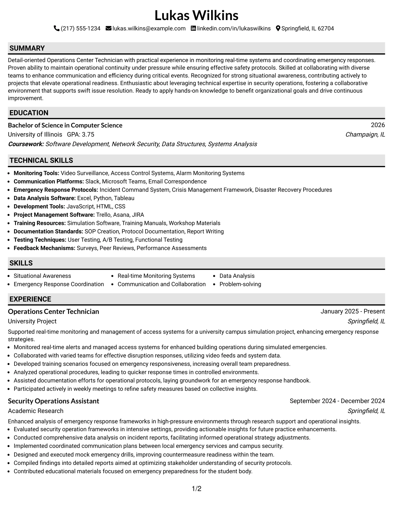 Resume Example Page 1