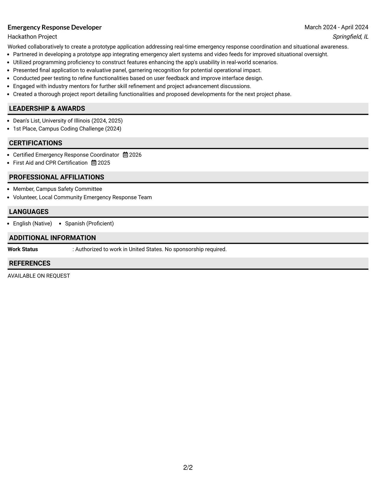 Resume Example Page 2