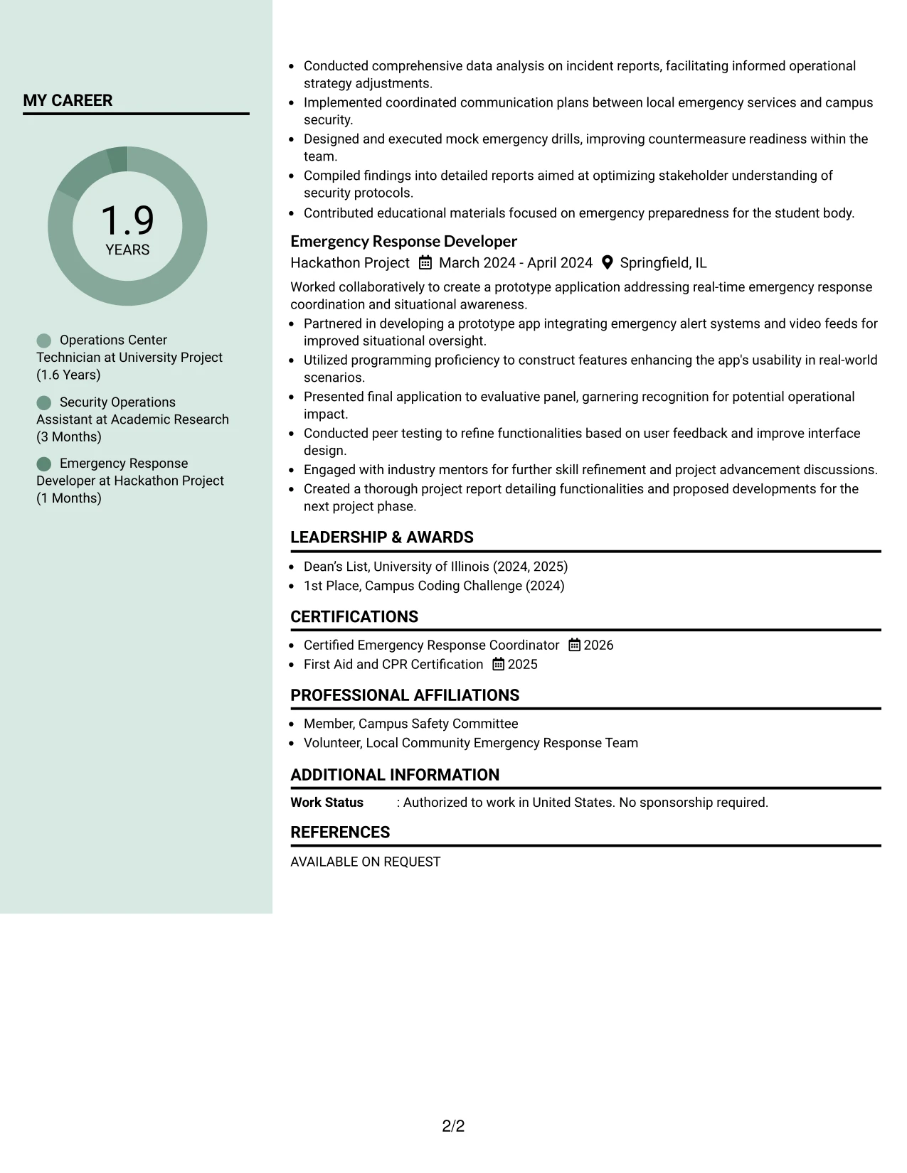 Resume Example Page 2