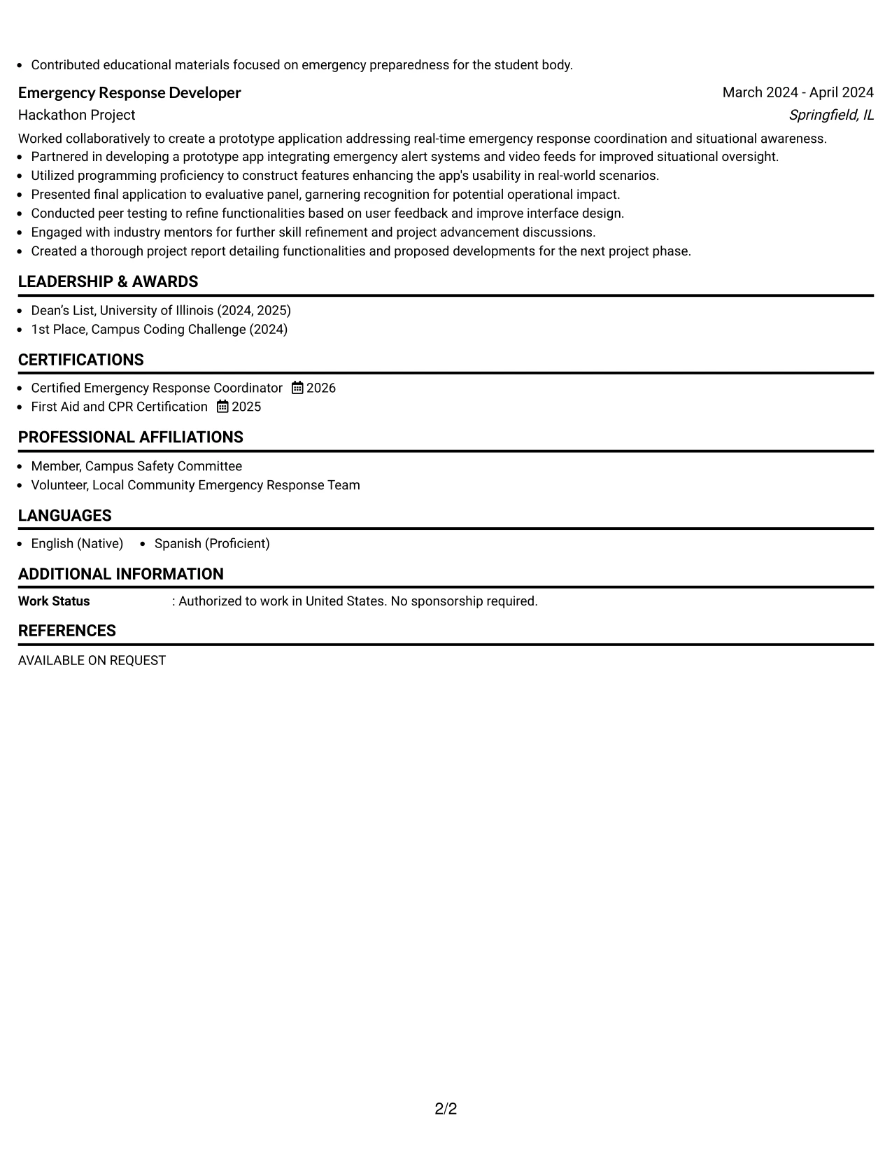 Resume Example Page 2