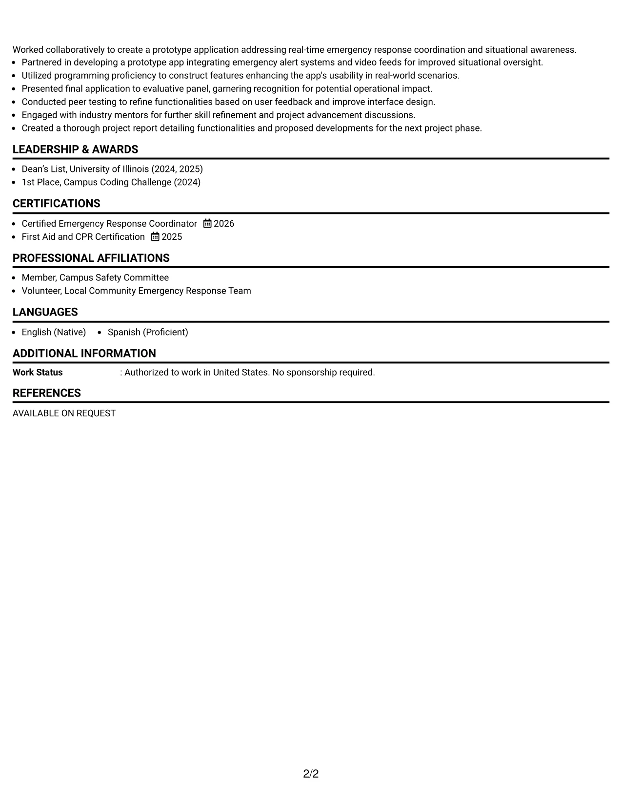 Resume Example Page 2