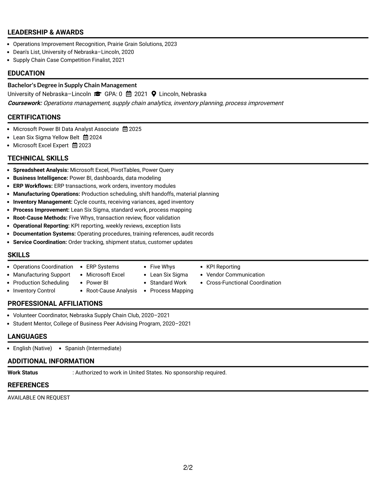 Resume Example Page 2