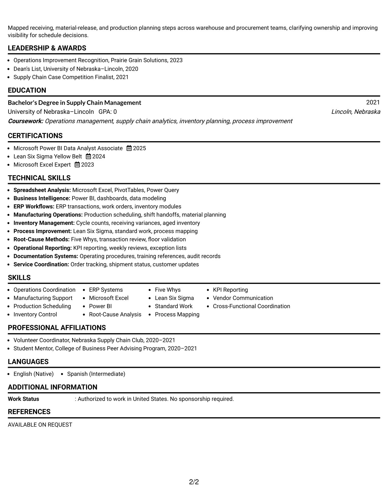 Resume Example Page 2
