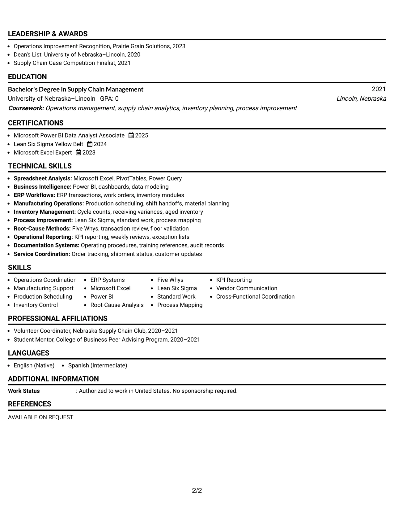 Resume Example Page 2