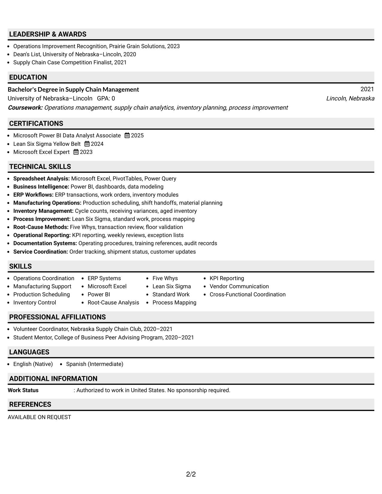 Resume Example Page 2