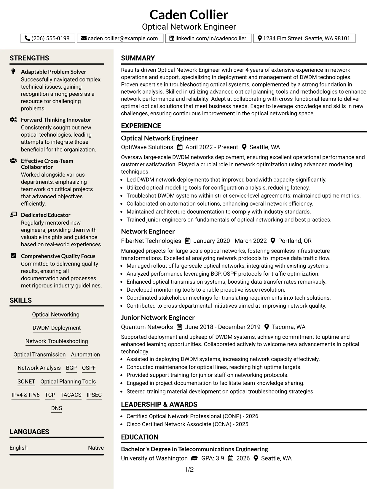 Resume Example Page 1