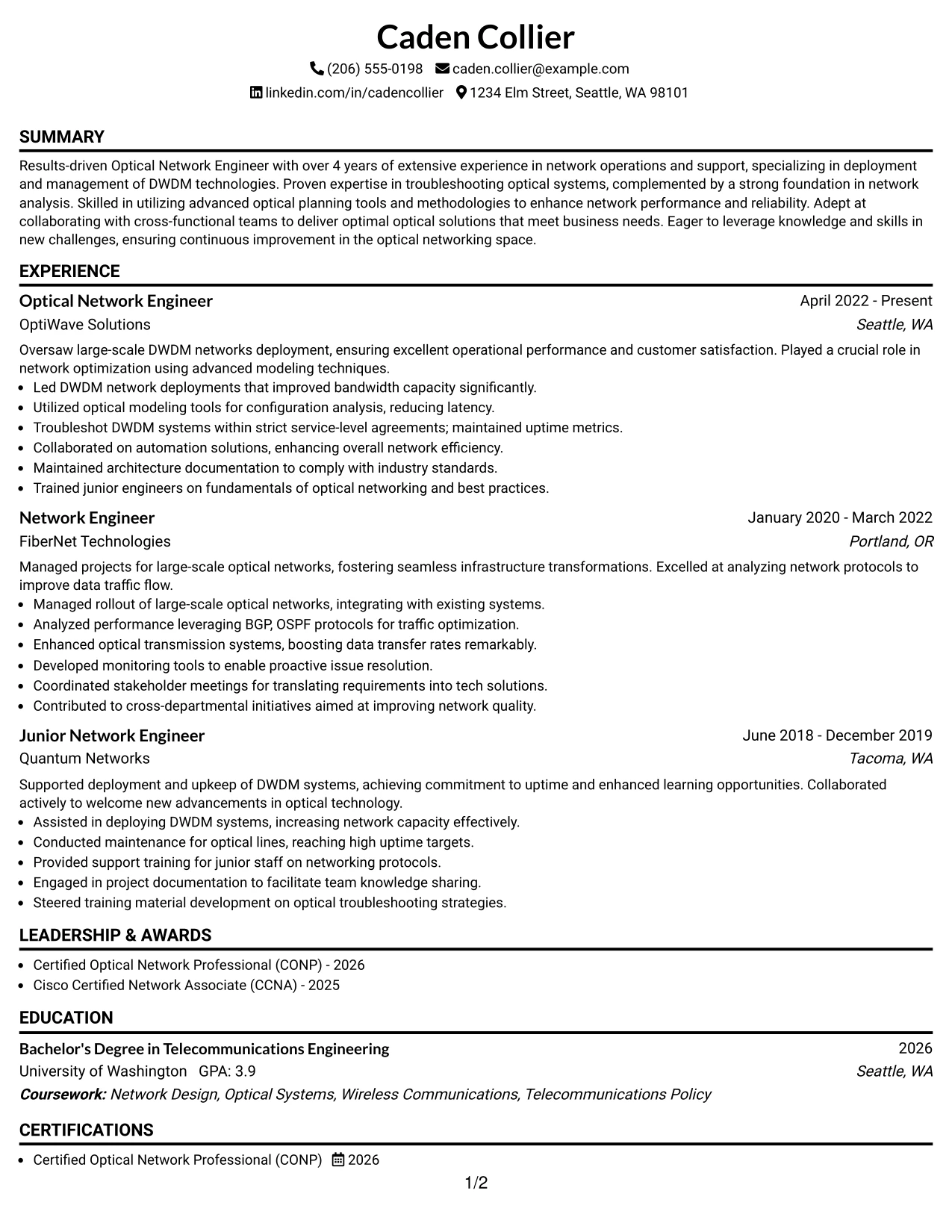 Resume Example Page 1