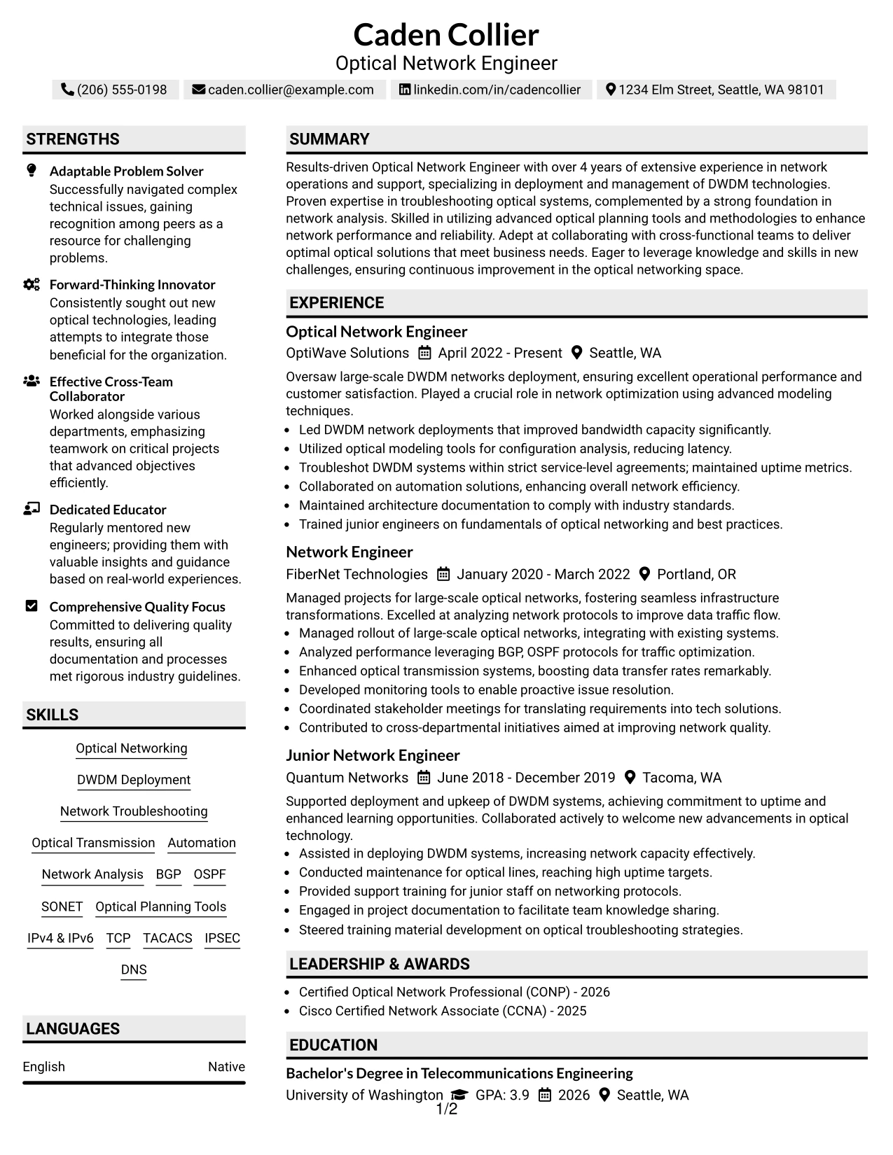 Resume Example Page 1
