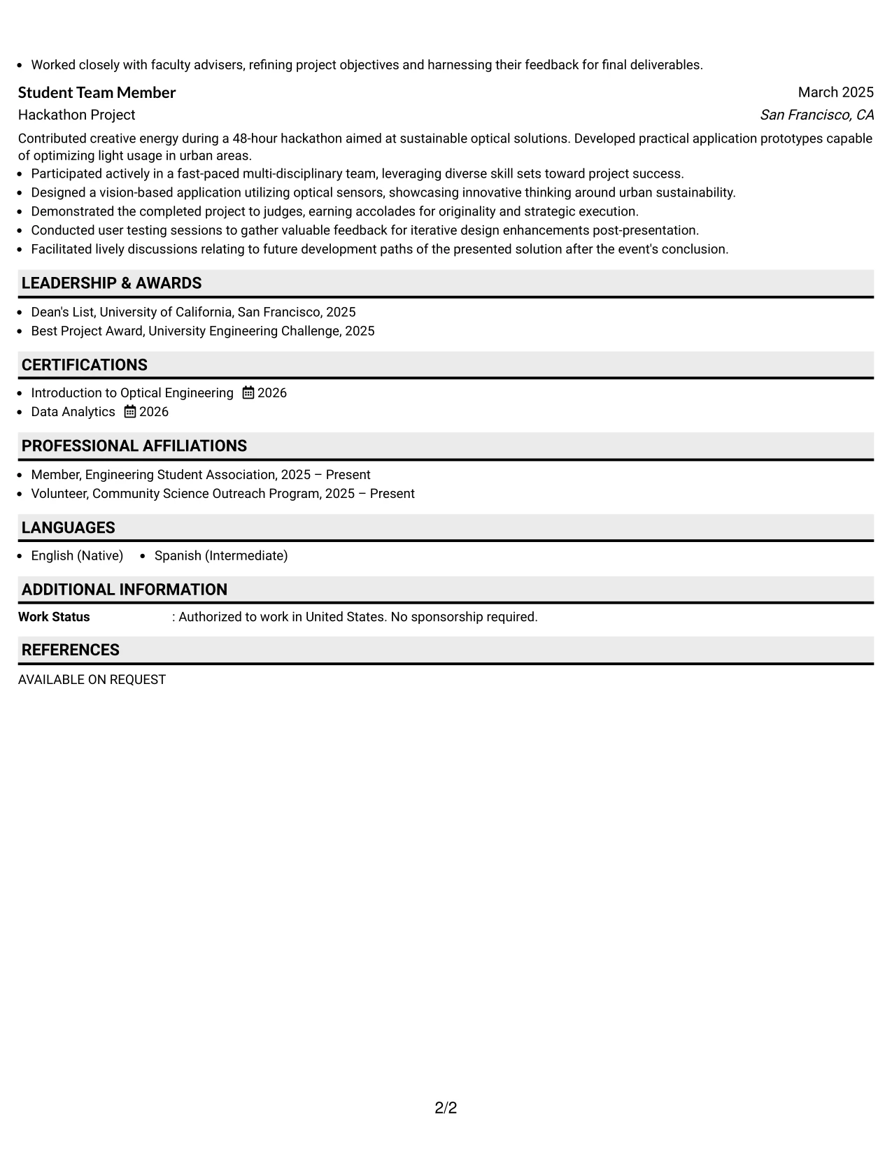 Resume Example Page 2