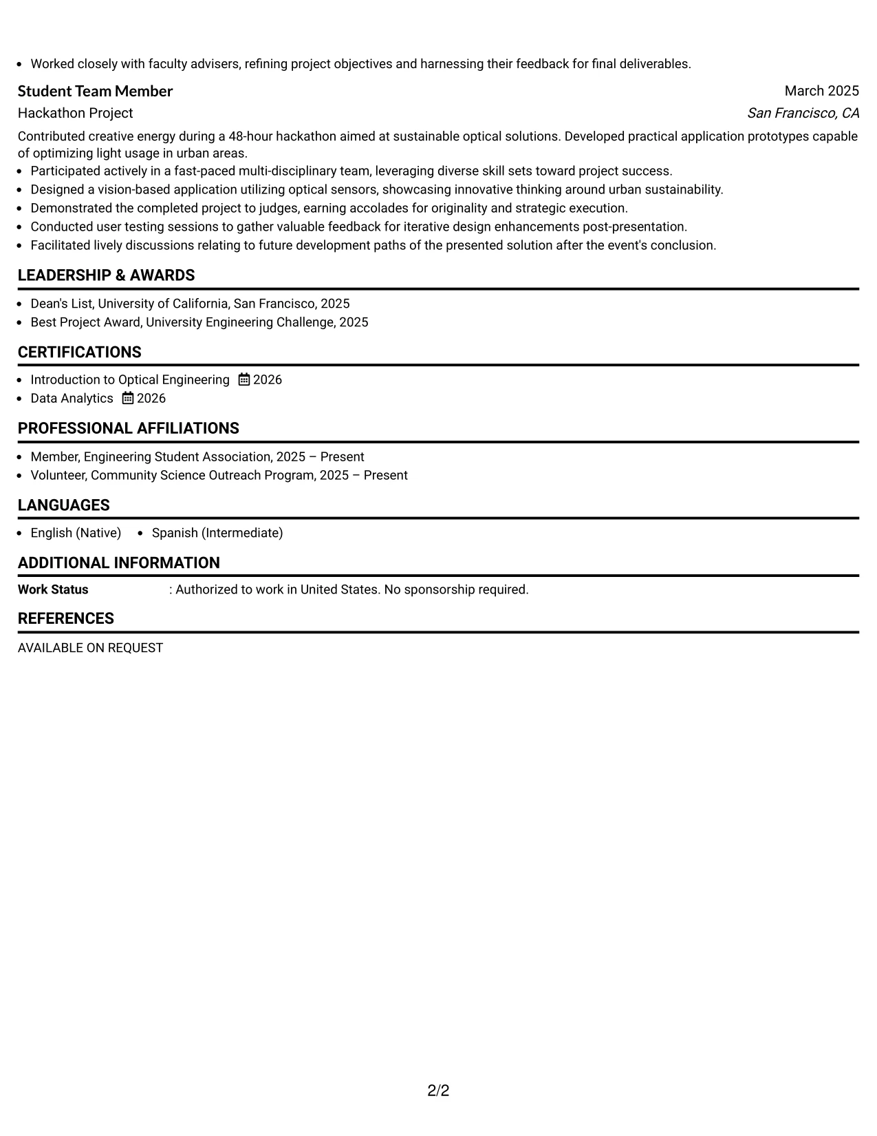 Resume Example Page 2