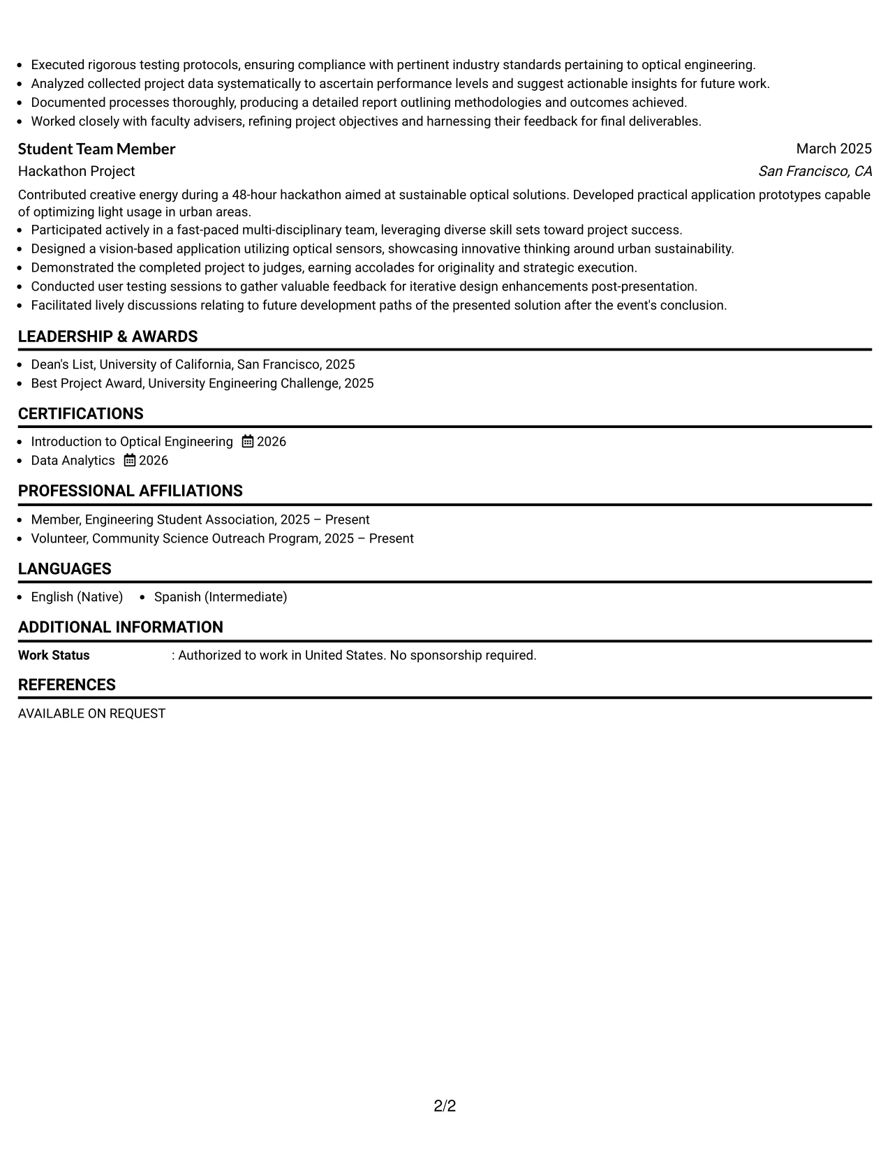 Resume Example Page 2