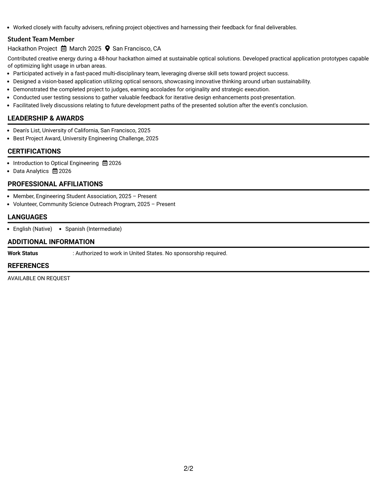 Resume Example Page 2