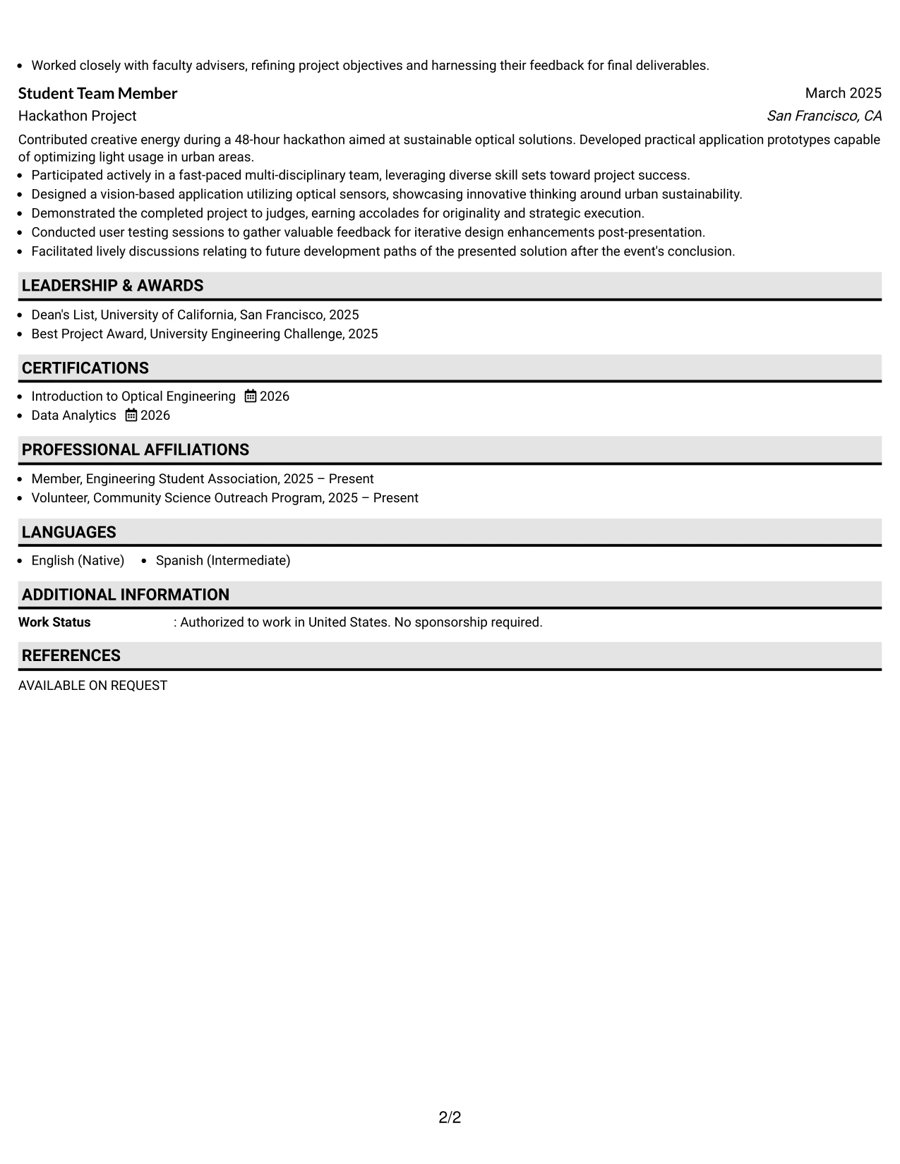 Resume Example Page 2