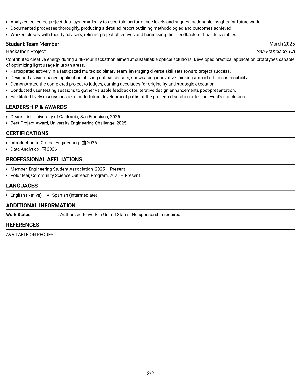 Resume Example Page 2