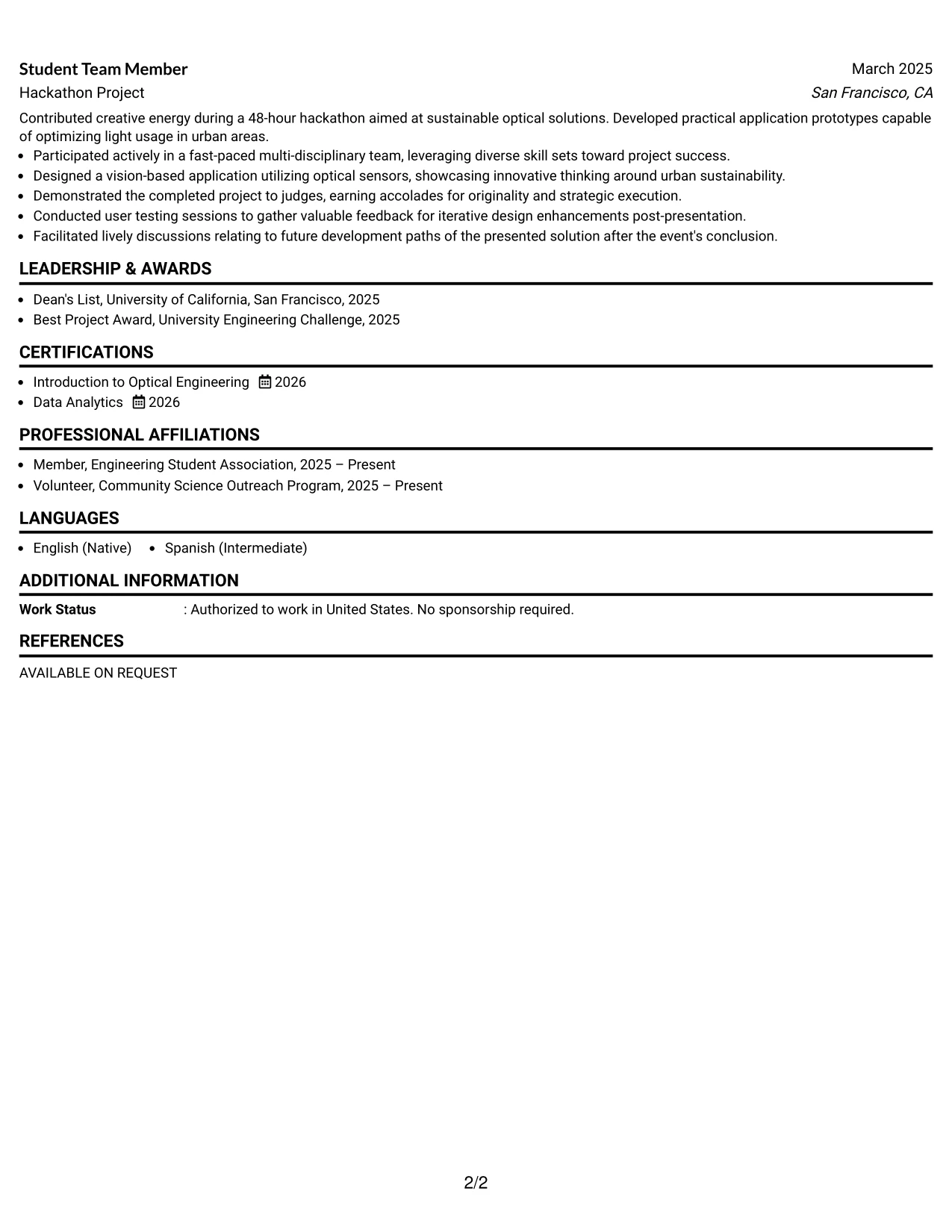 Resume Example Page 2