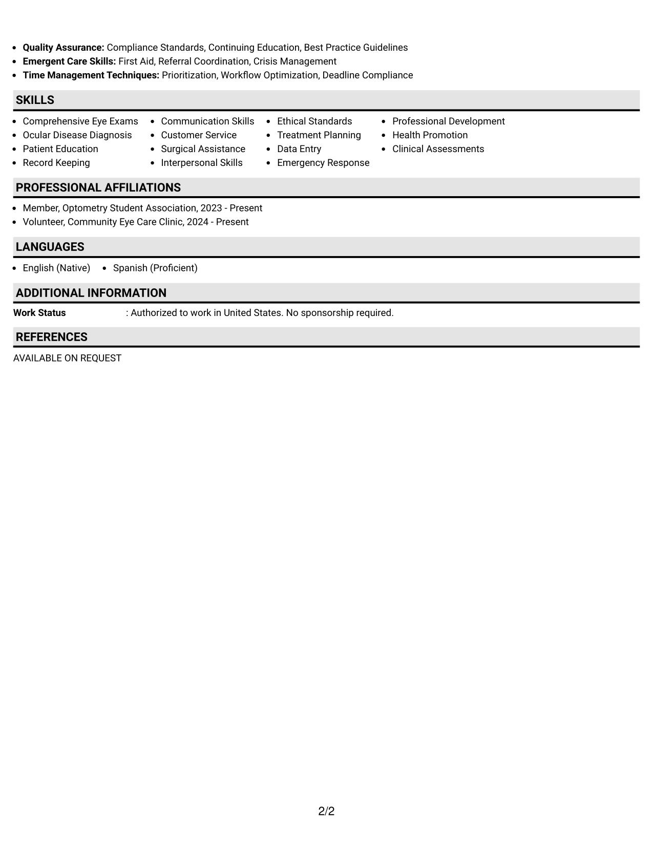 Resume Example Page 2