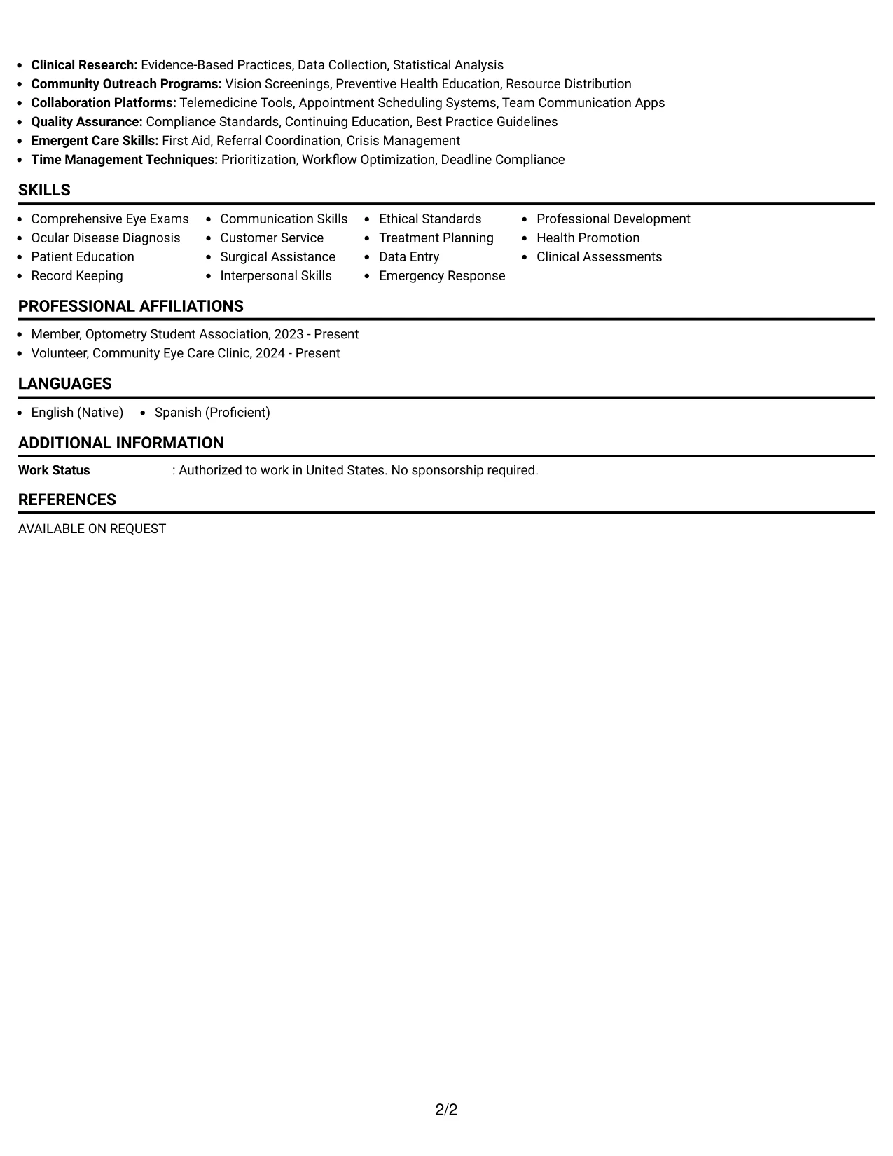 Resume Example Page 2