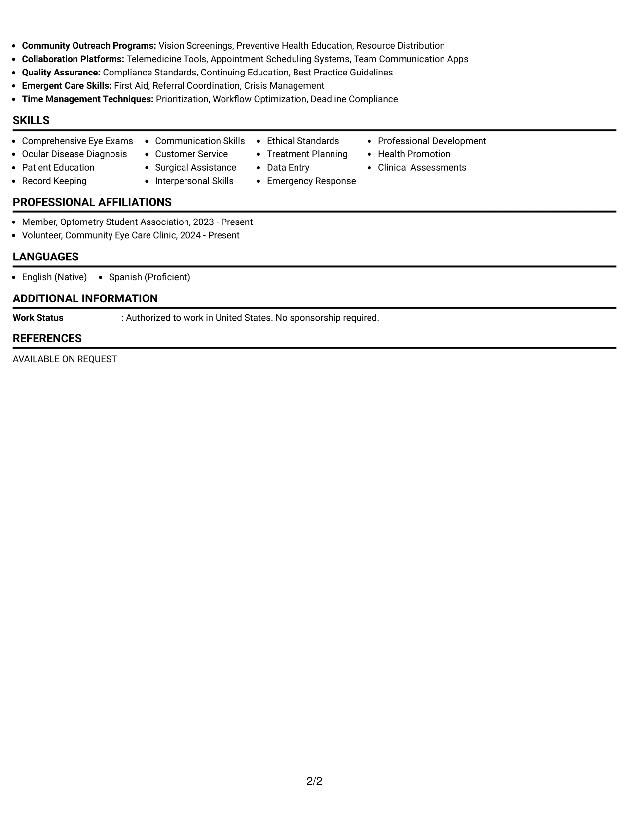 Resume Example Page 2