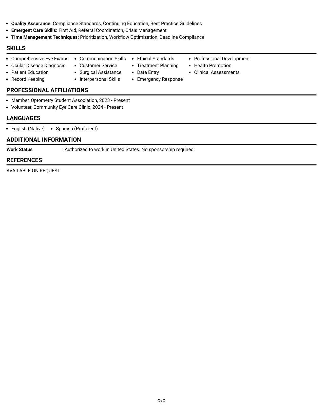 Resume Example Page 2