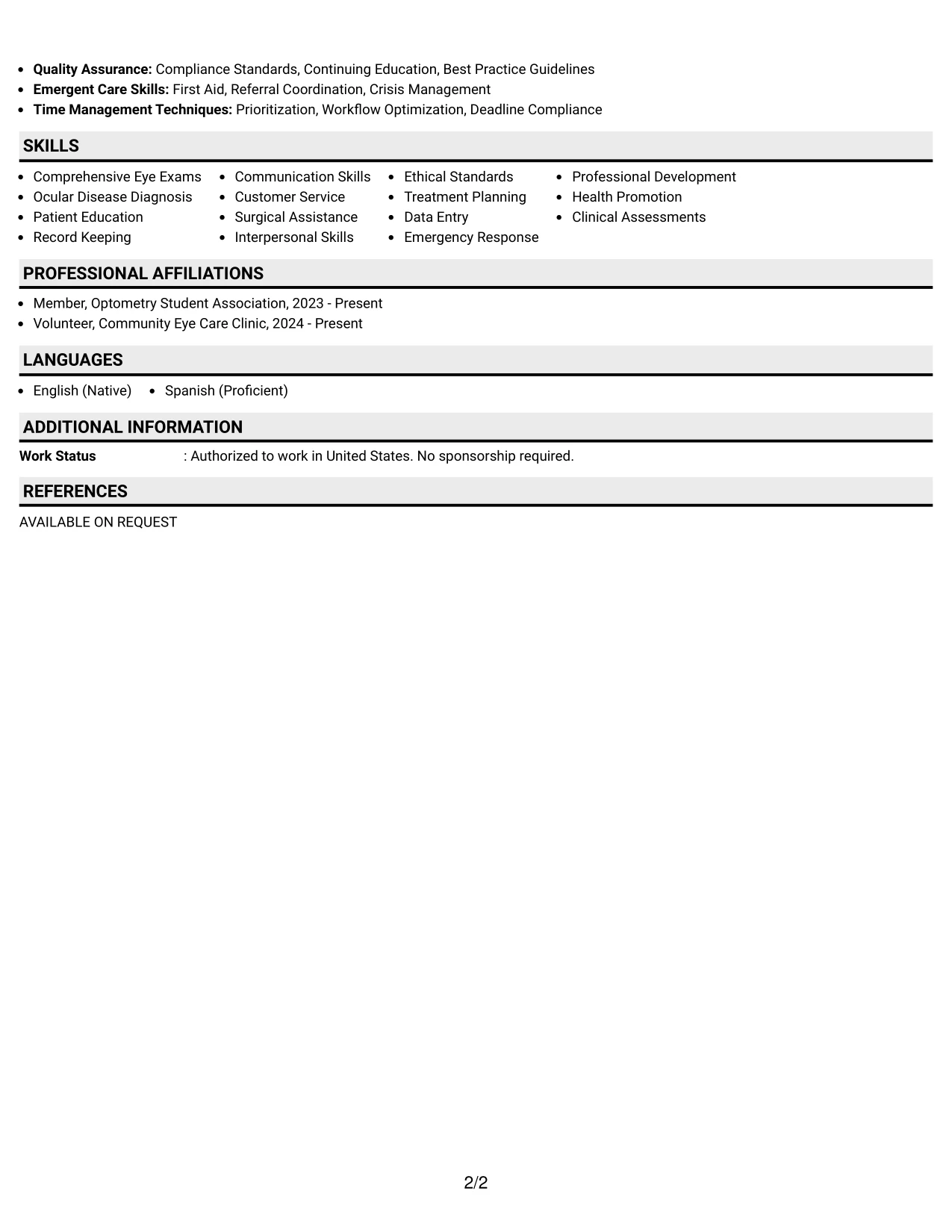 Resume Example Page 2