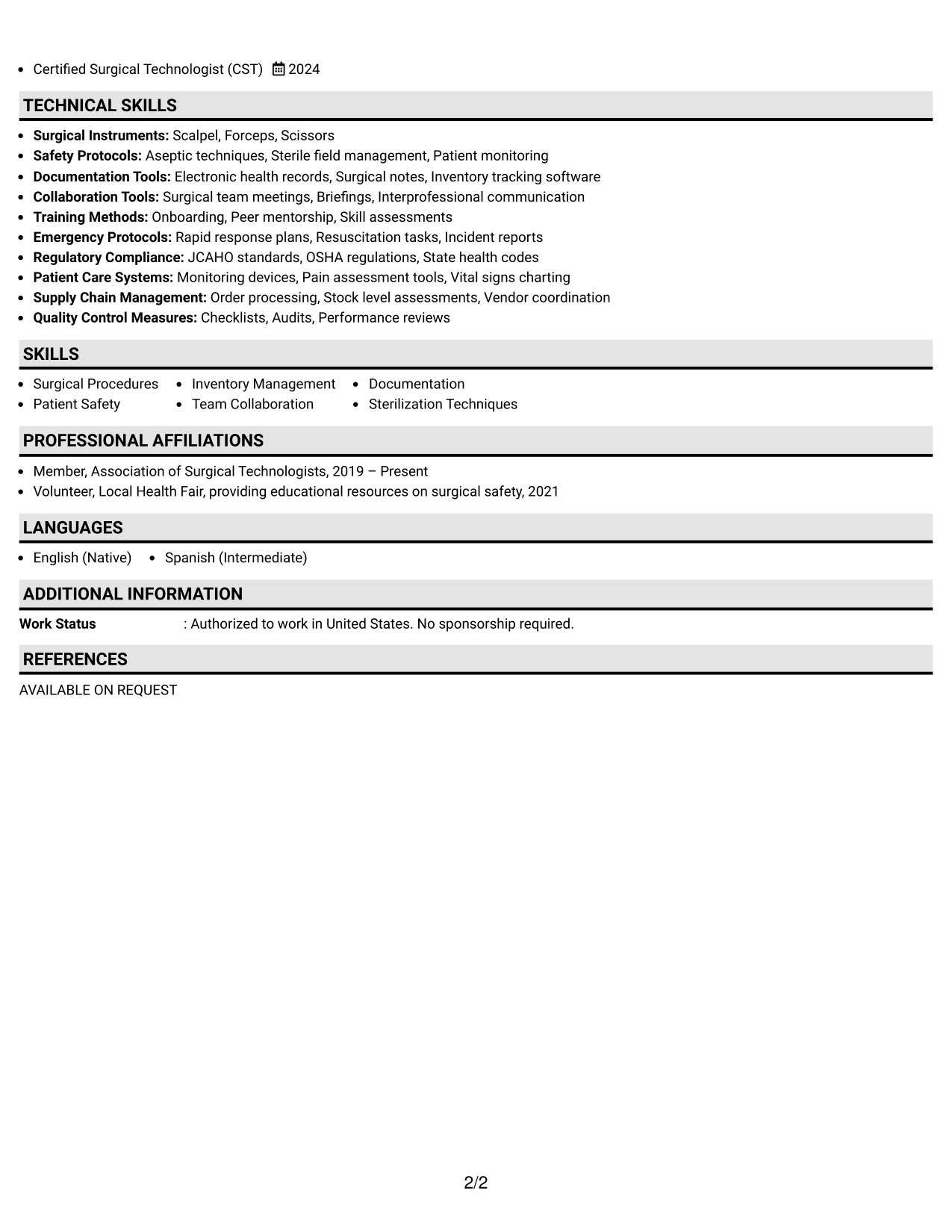 Resume Example Page 2