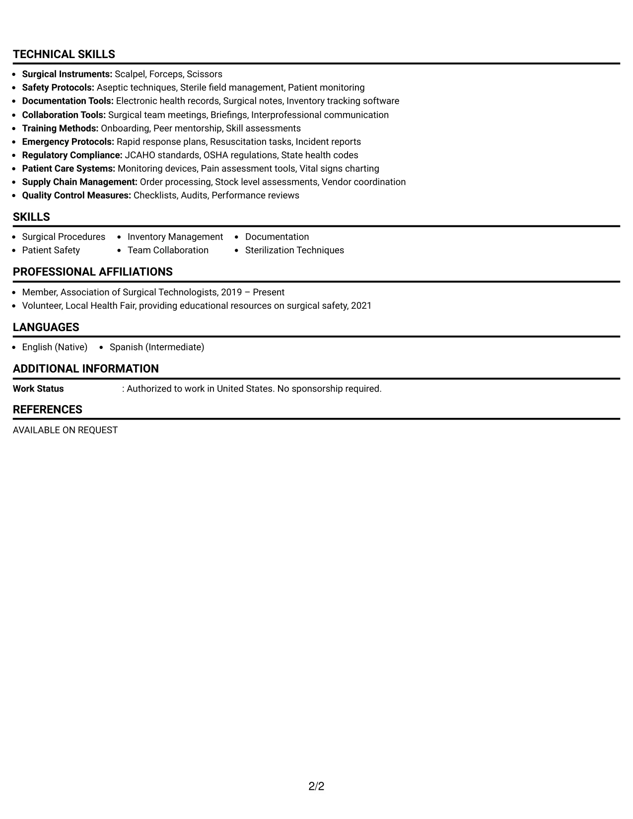 Resume Example Page 2