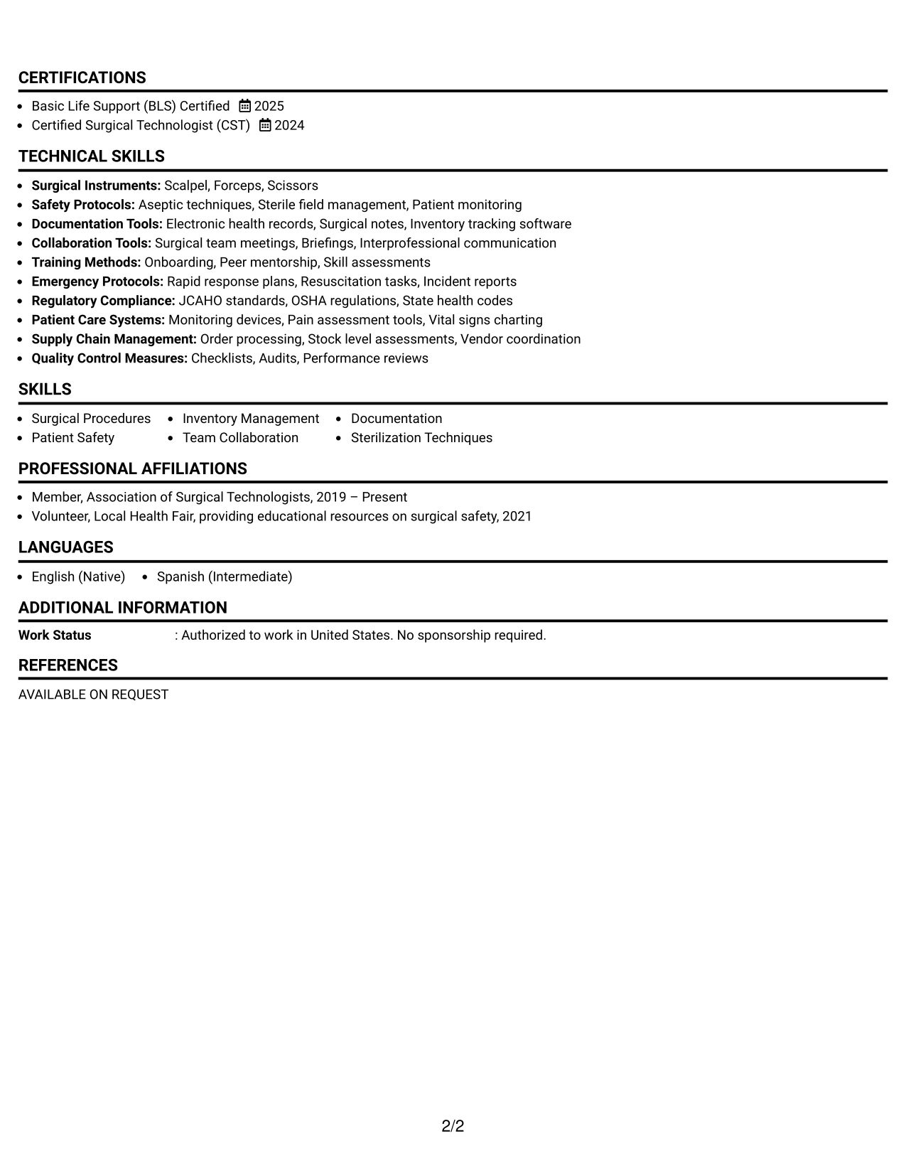 Resume Example Page 2