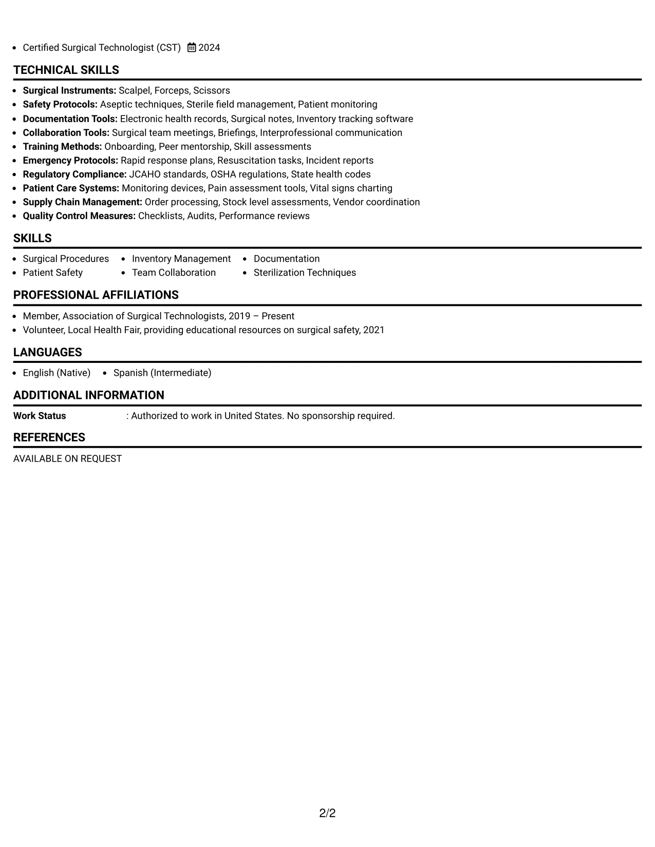 Resume Example Page 2