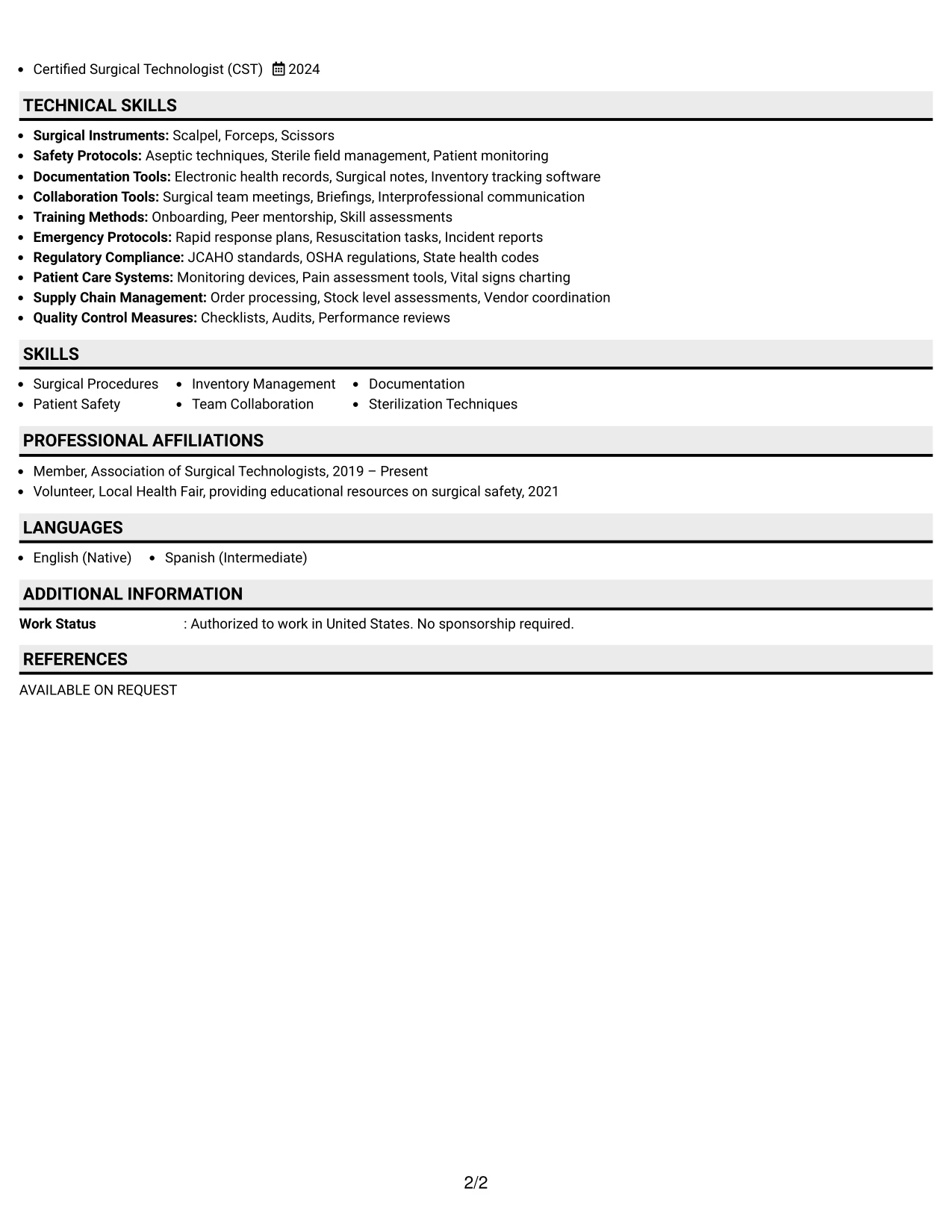 Resume Example Page 2