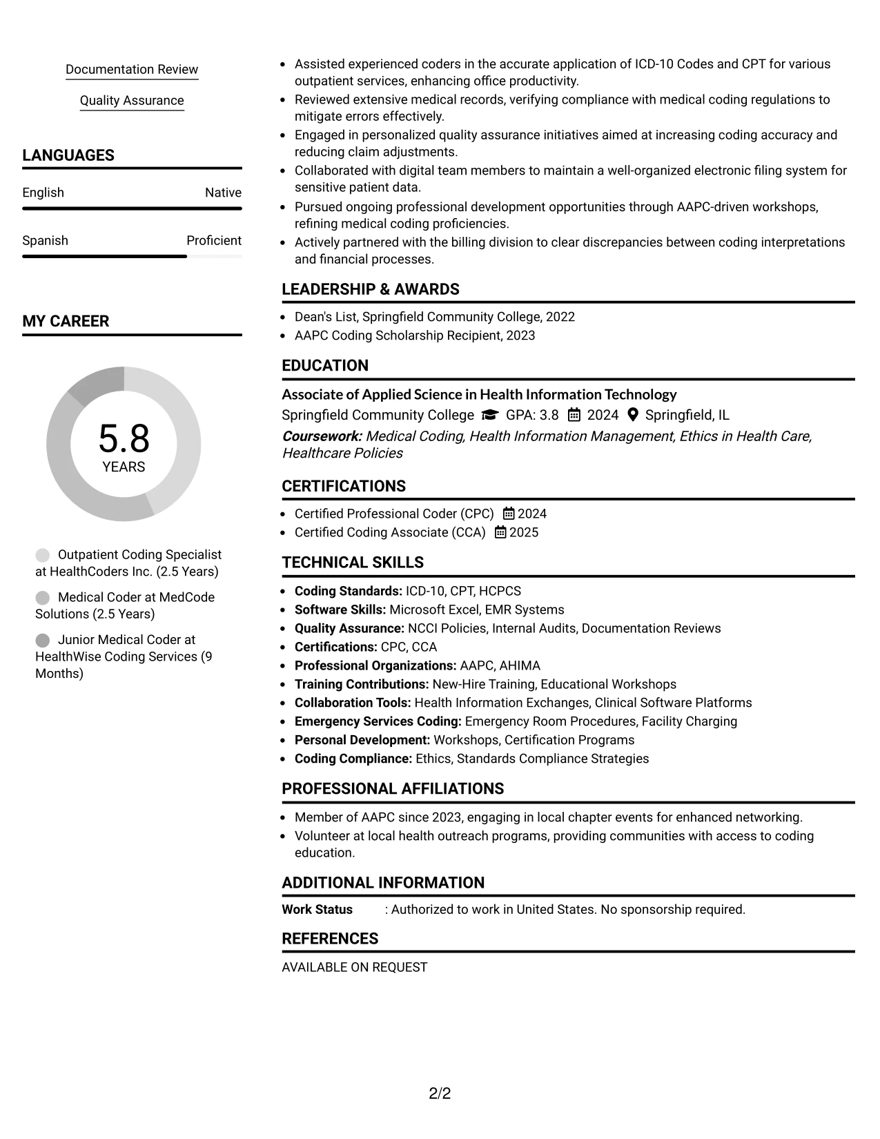Resume Example Page 2