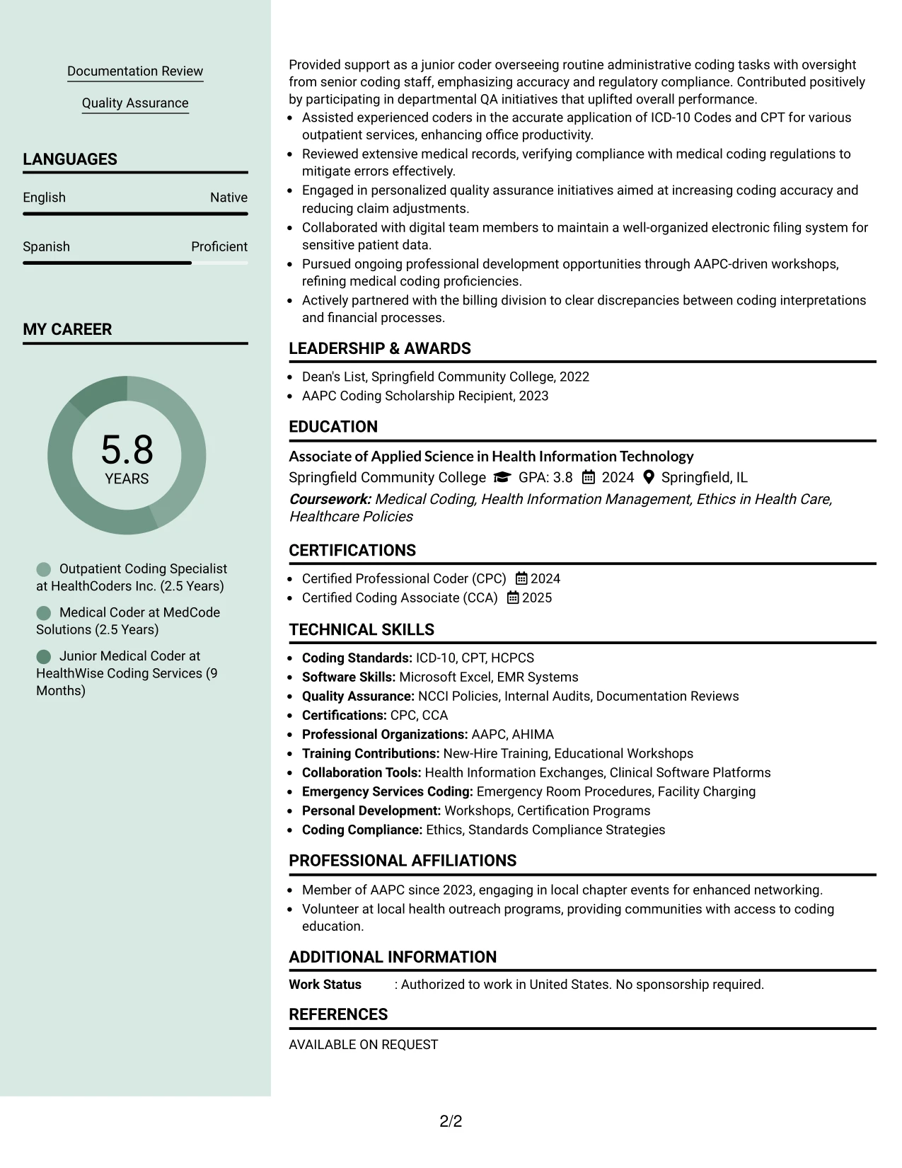 Resume Example Page 2