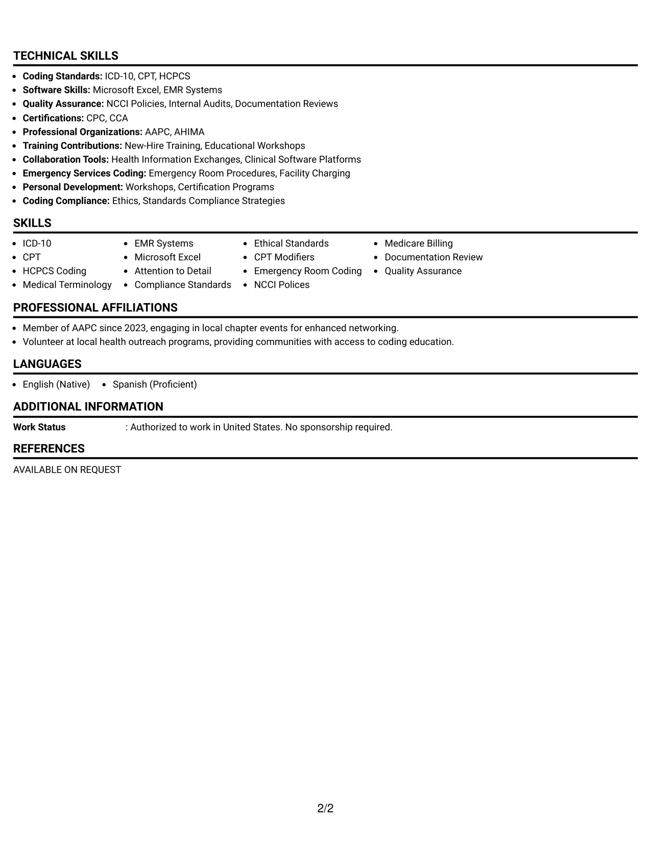 Resume Example Page 2