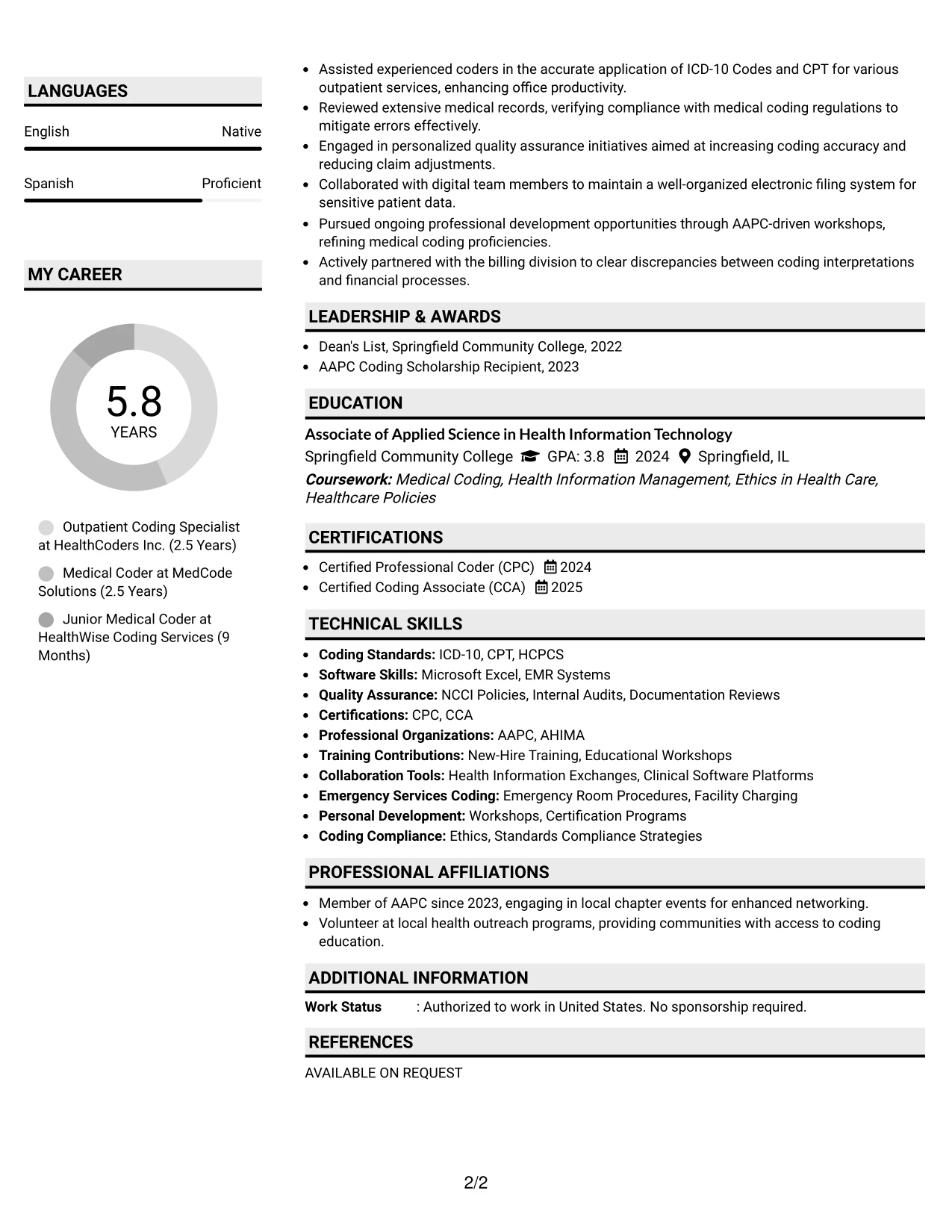 Resume Example Page 2