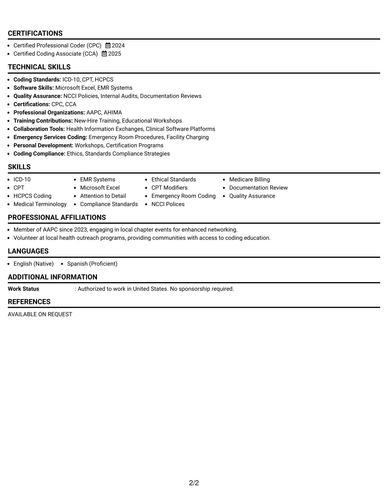 Resume Example Page 2