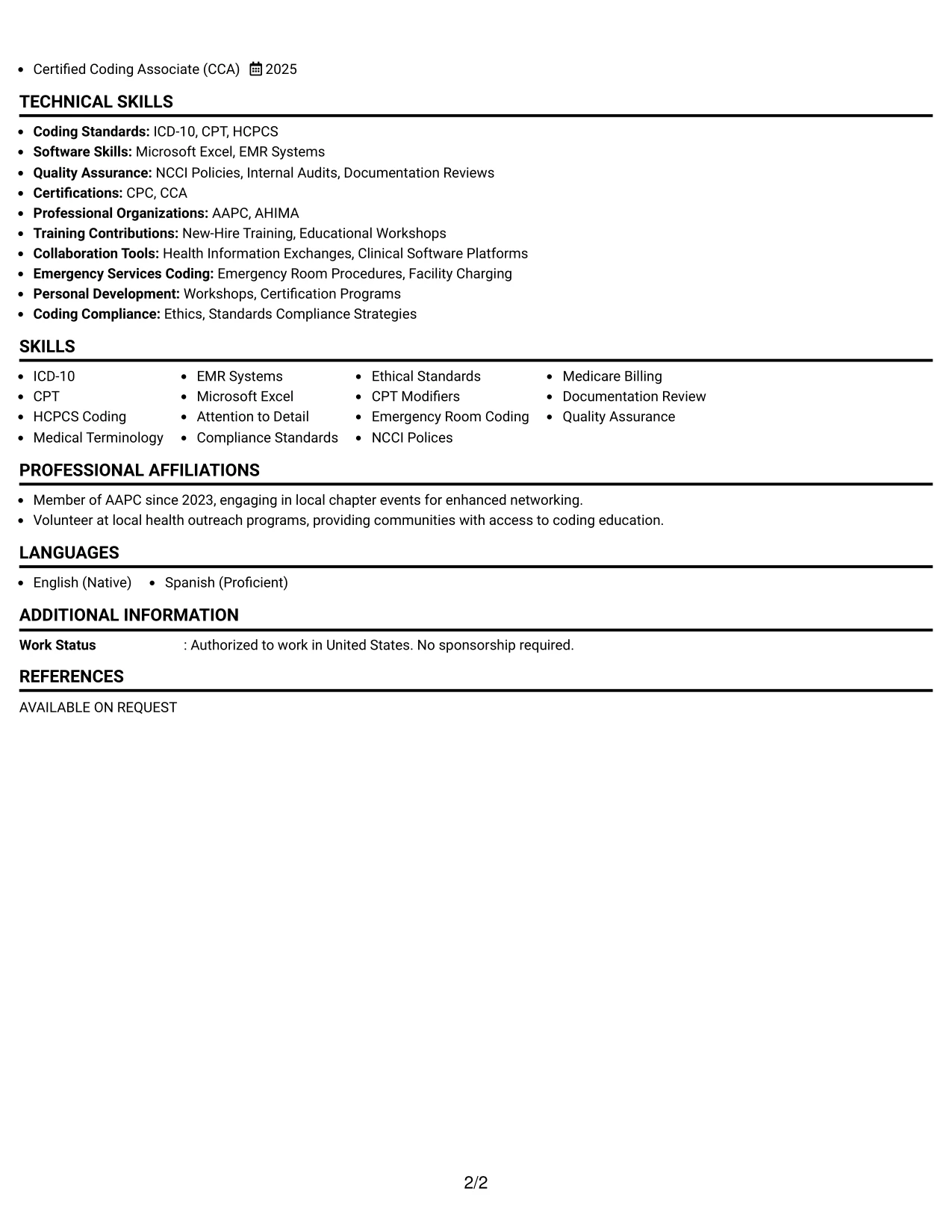 Resume Example Page 2