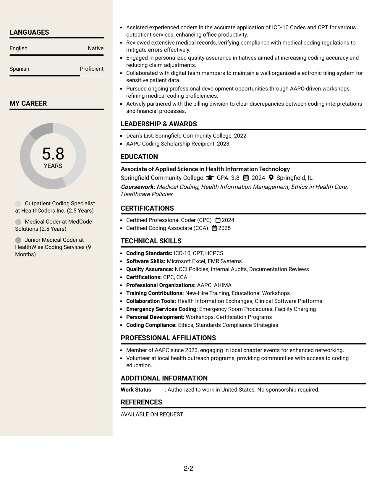 Resume Example Page 2