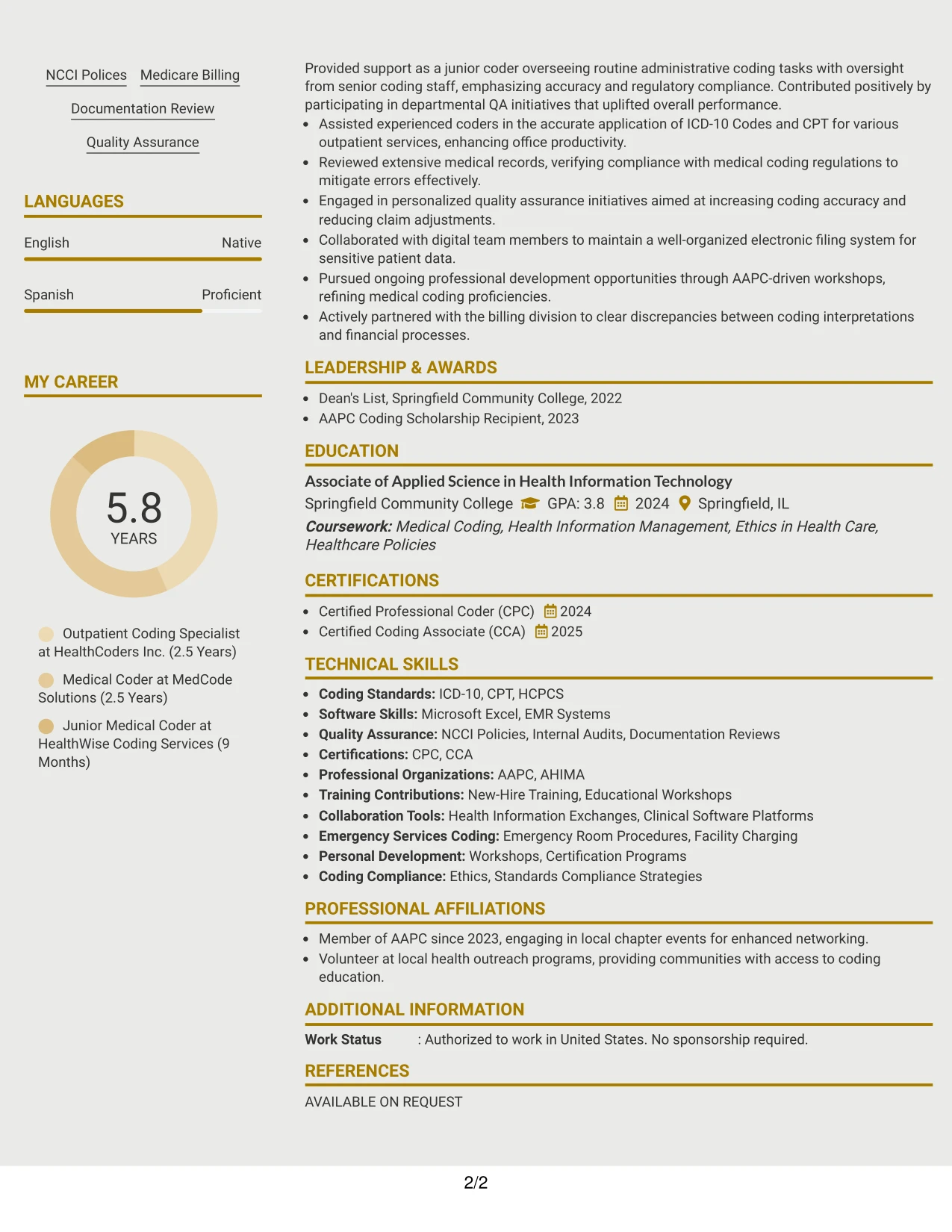 Resume Example Page 2